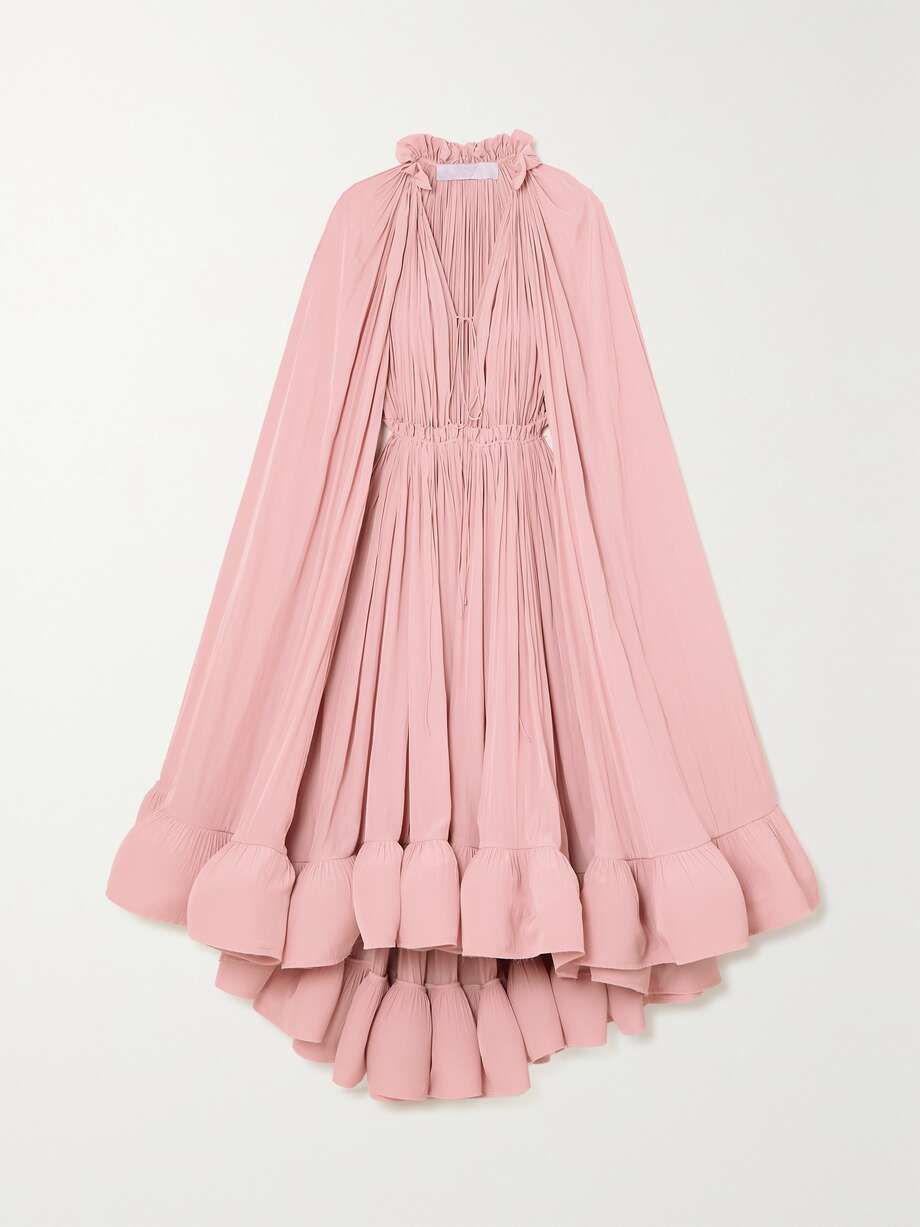 Lanvin Cape-effect tie-detailed ruffled crepe dress