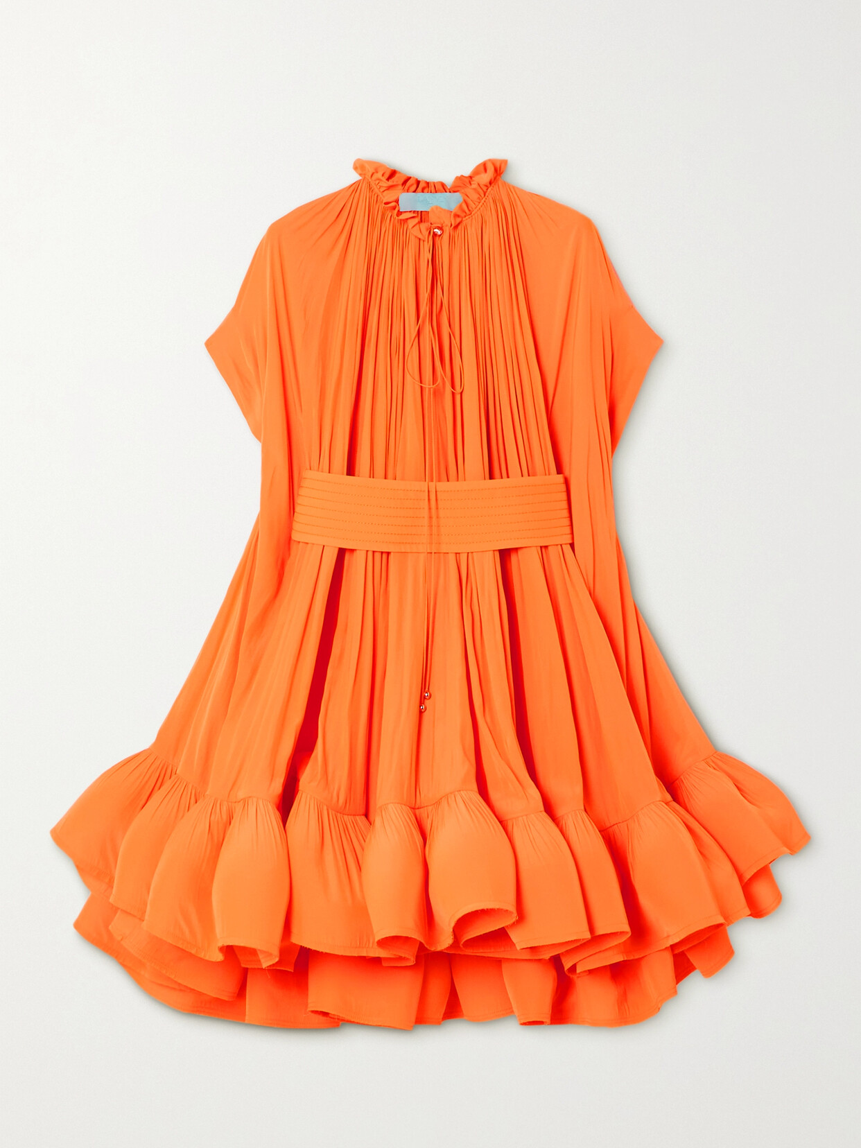 Lanvin - Cape-effect Belted Charmeuse Mini Dress - Orange