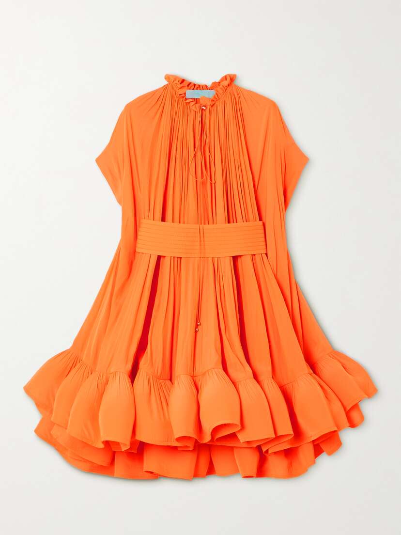 Lanvin Cape-effect Belted Charmeuse Mini Dress