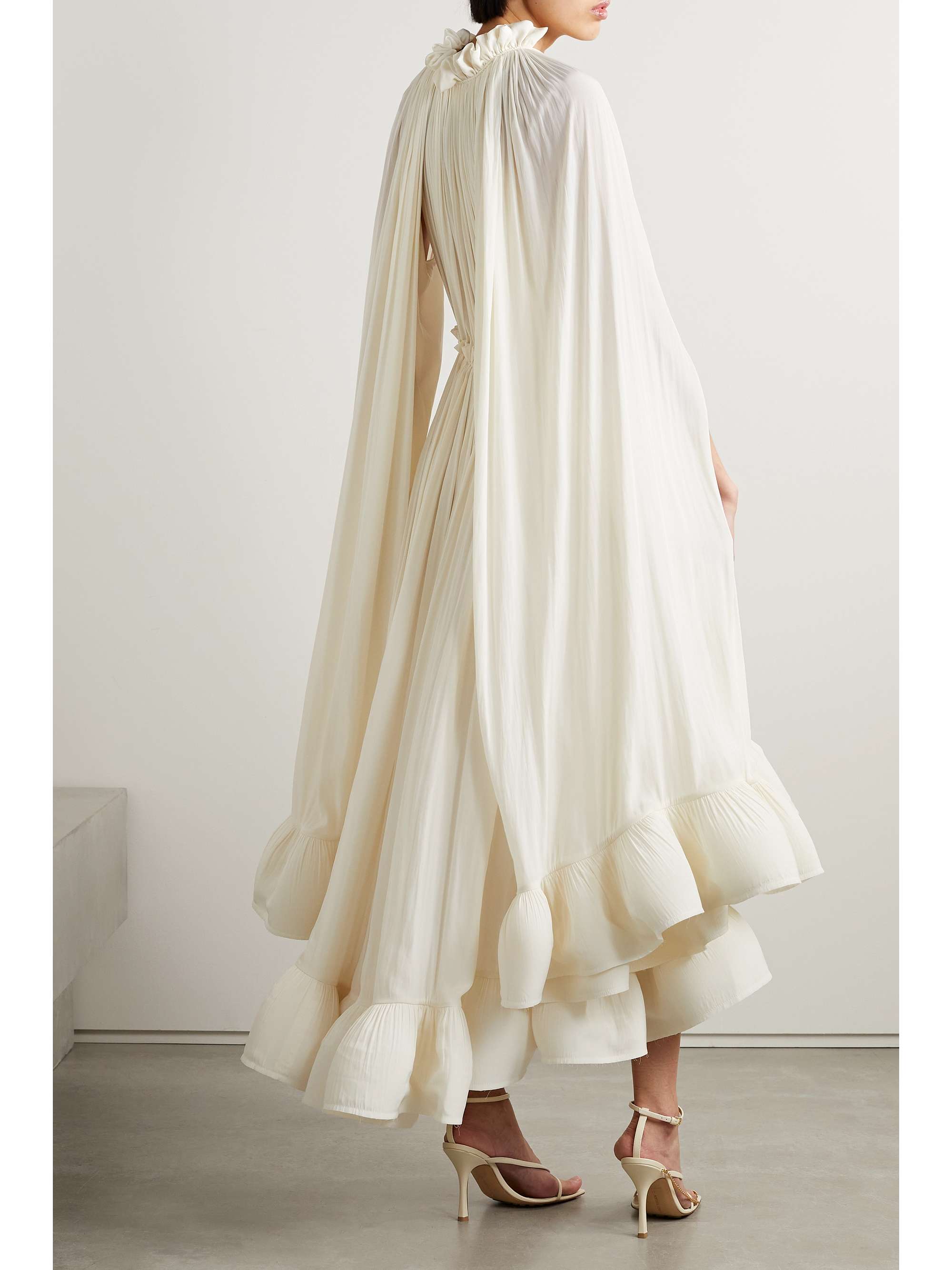 LANVIN Cape-effect tie-detailed ruffled crepe dress