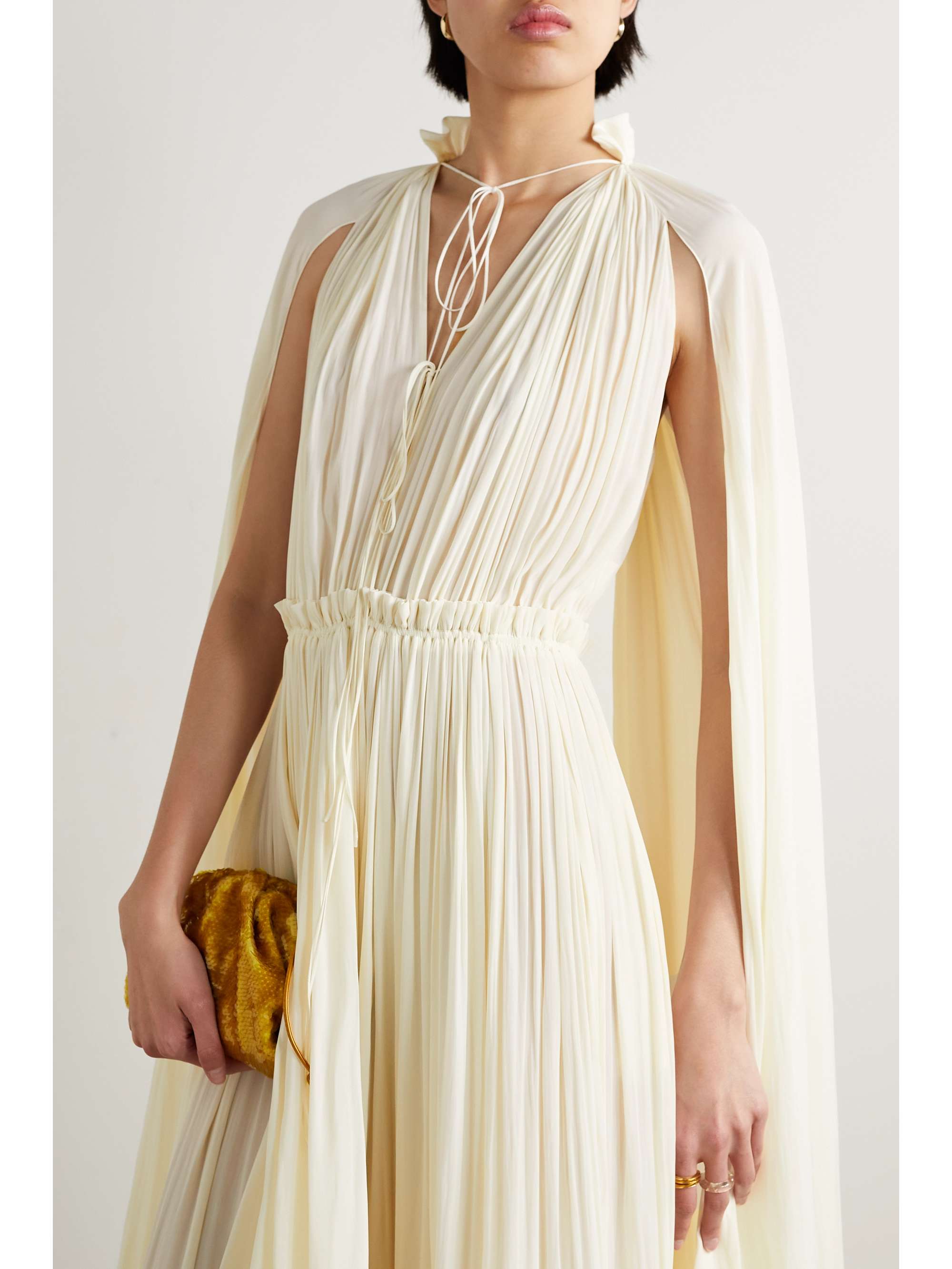 LANVIN Cape-effect tie-detailed ruffled crepe dress