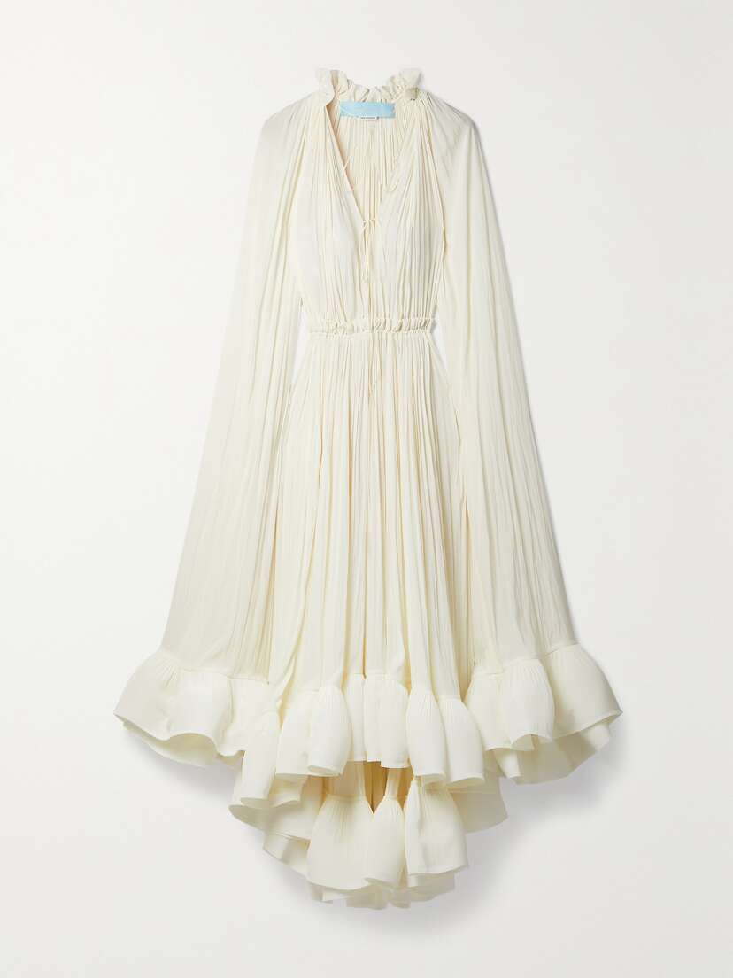 Lanvin Cape-effect Tie-detailed Ruffled Crepe Dress