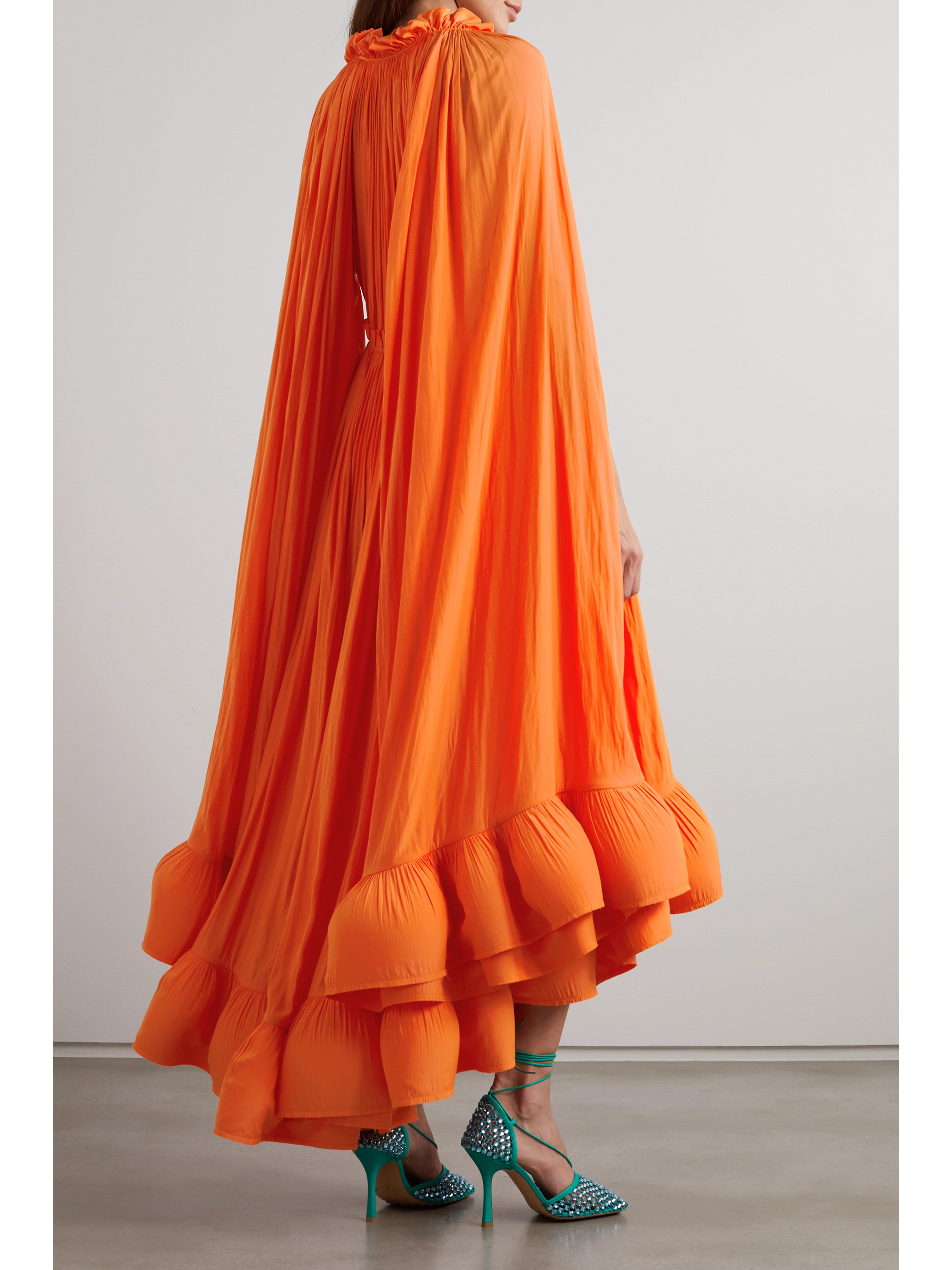 Lanvin Cape-effect tie-detailed ruffled charmeuse dress thumbnail