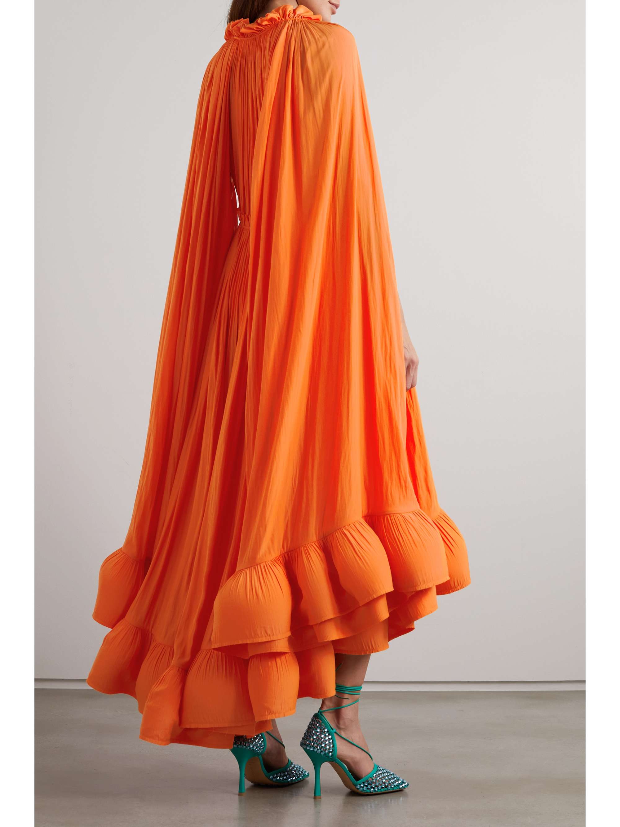 LANVIN Cape-effect tie-detailed ruffled crepe dress
