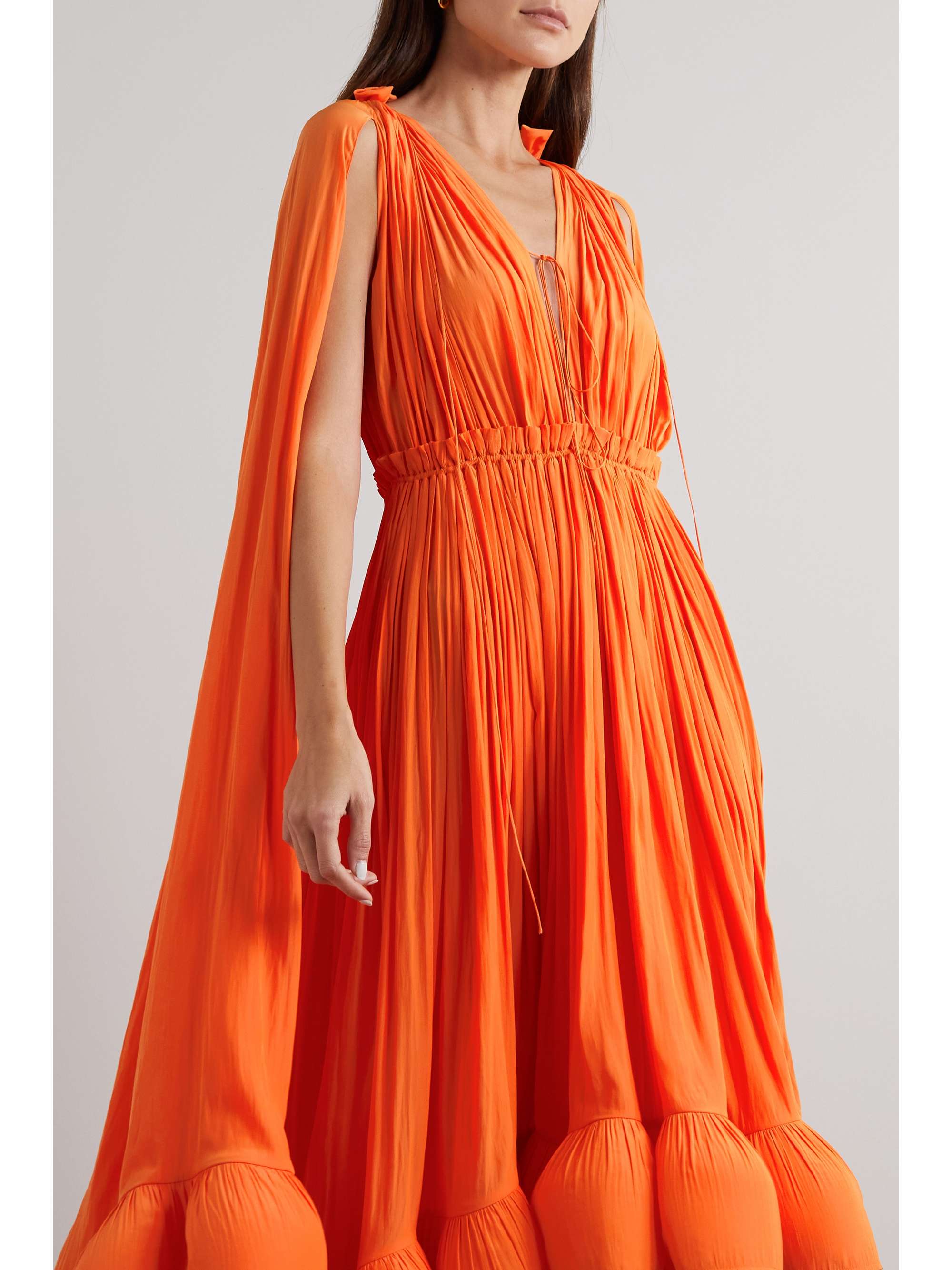LANVIN Cape-effect tie-detailed ruffled crepe dress