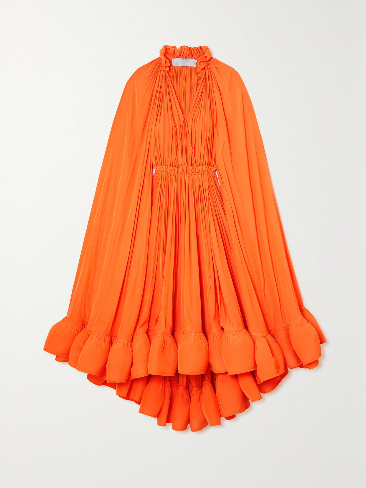 Lanvin Cape-effect Tie-detailed Ruffled Charmeuse Dress In Orange