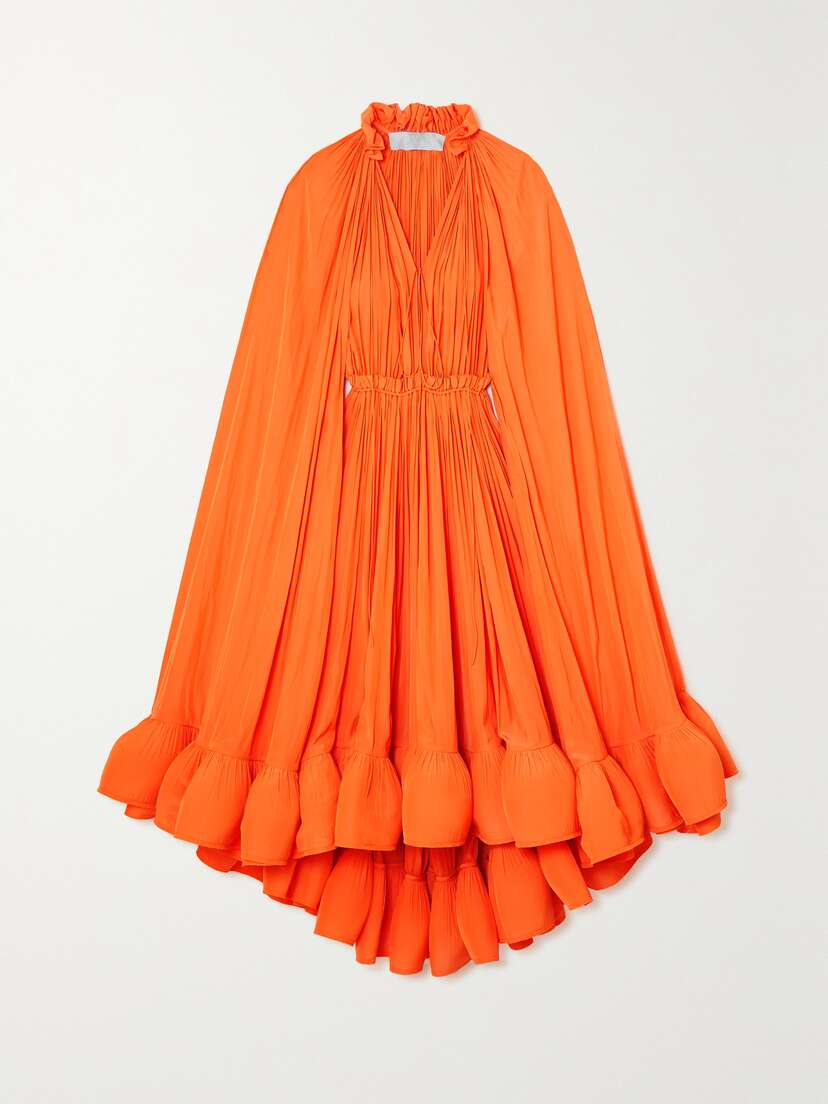 Lanvin Cape-effect Tie-detailed Ruffled Charmeuse Dress