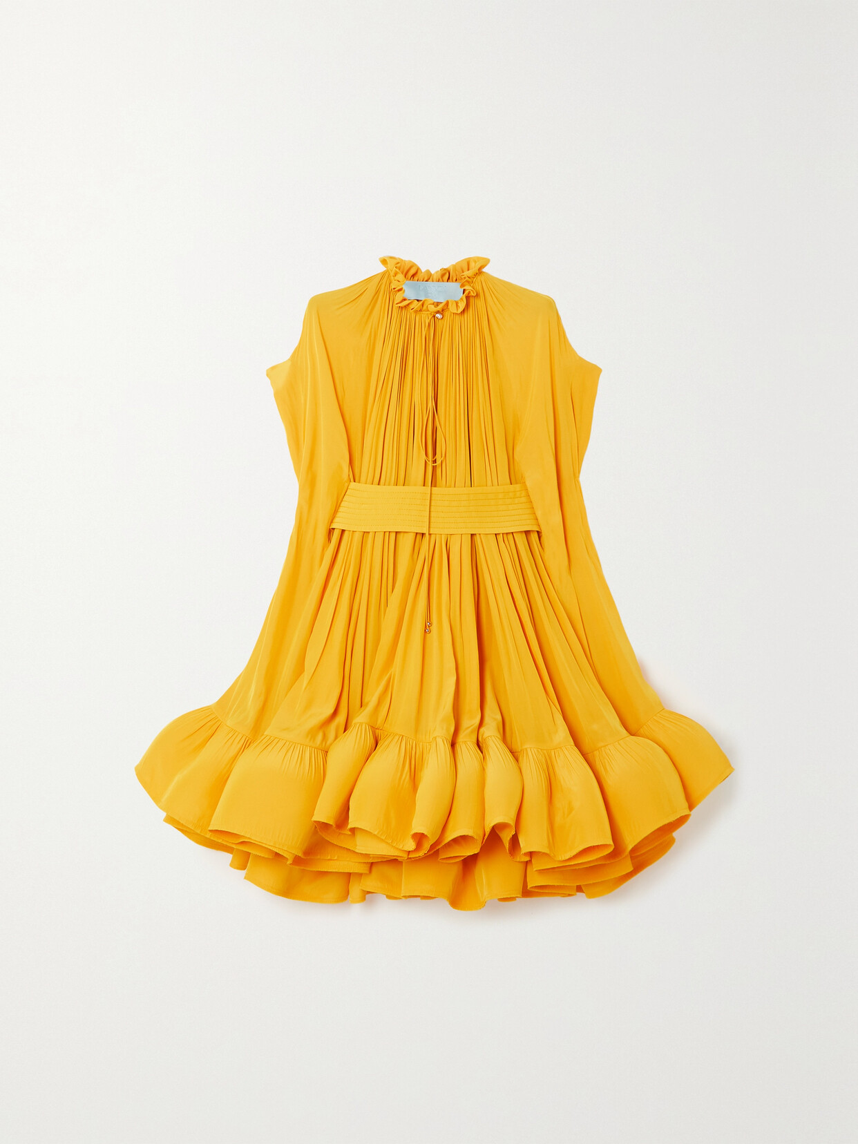 Lanvin Cape-effect Belted Charmeuse Mini Dress In Yellow