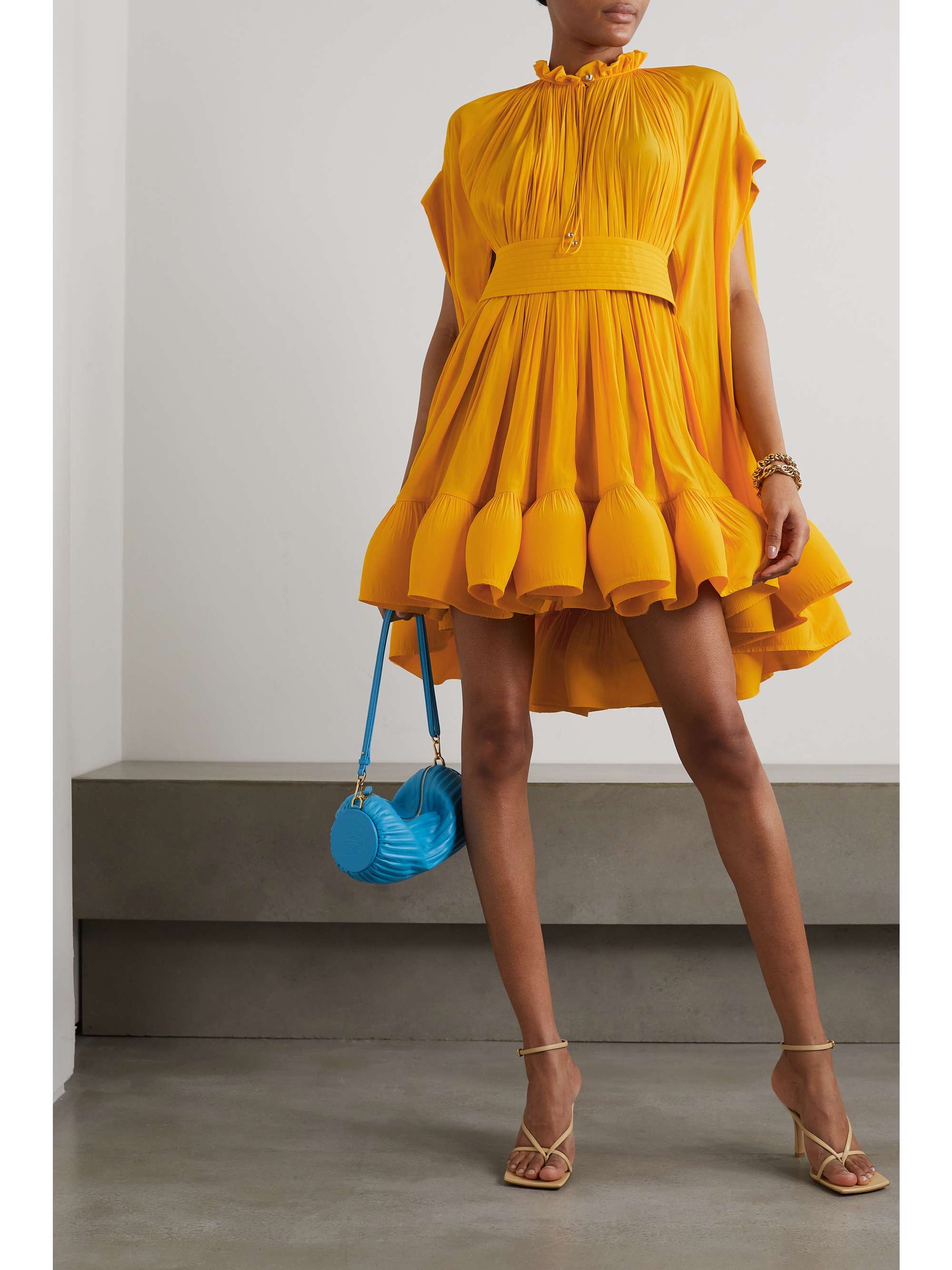 LANVIN Cape-effect belted charmeuse mini dress