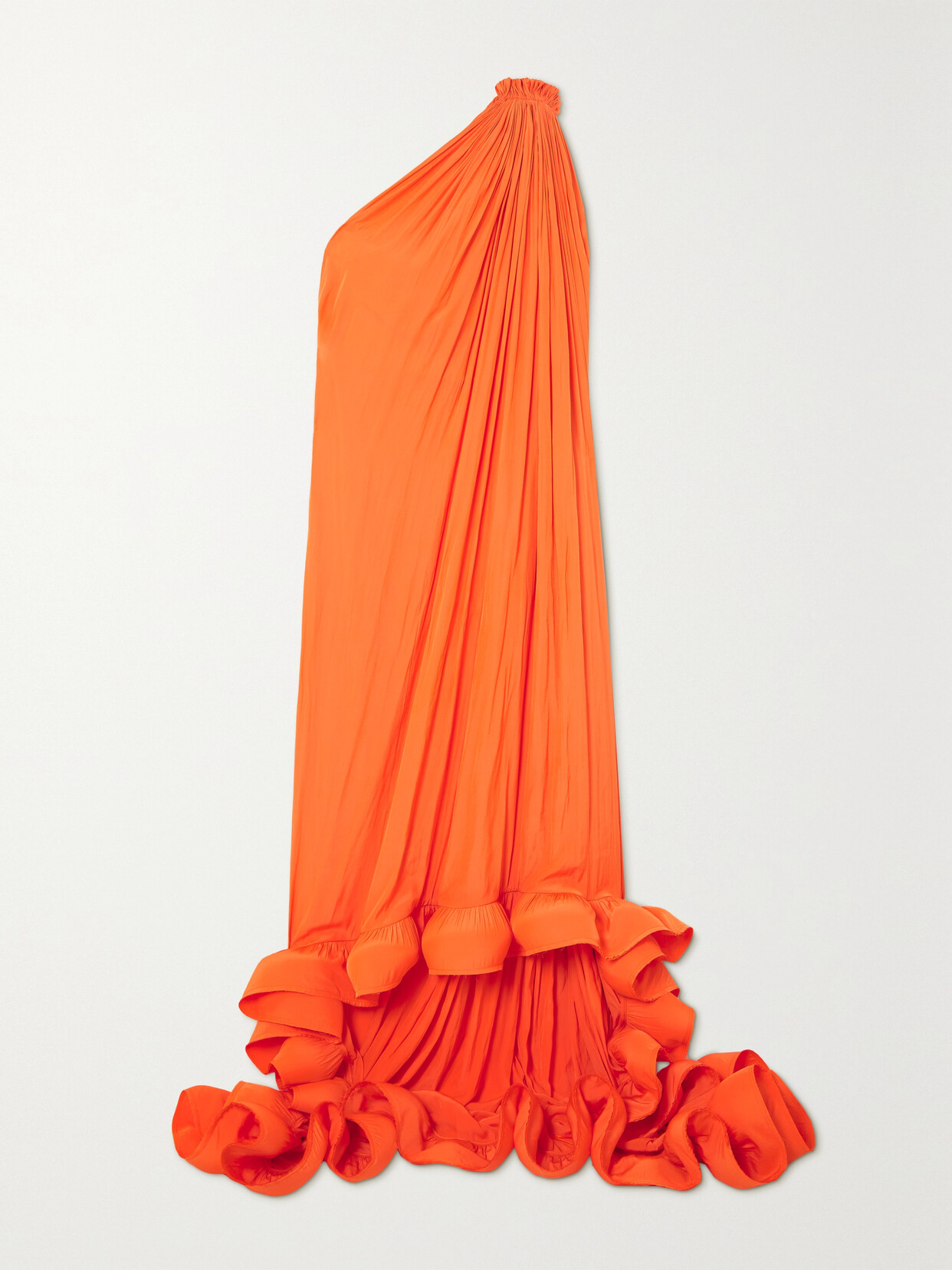 Lanvin One-shoulder Ruffled Charmeuse Gown In Orange