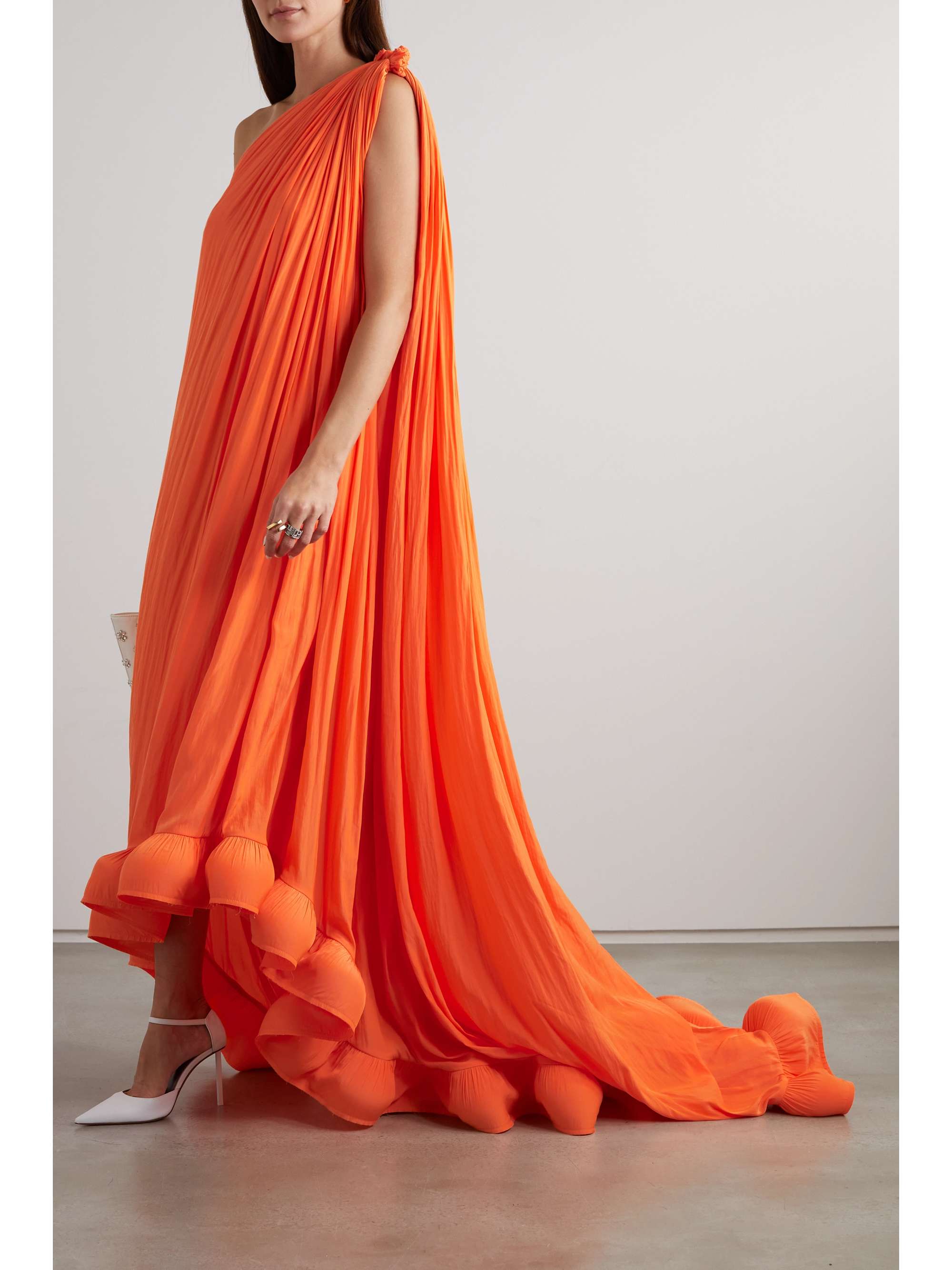 LANVIN One-shoulder ruffled charmeuse gown