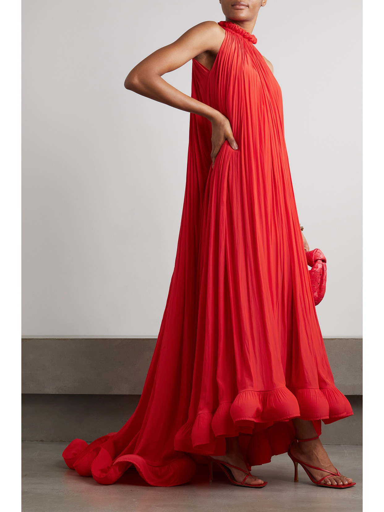 Shop Lanvin Ruffled Charmeuse Gown In Red