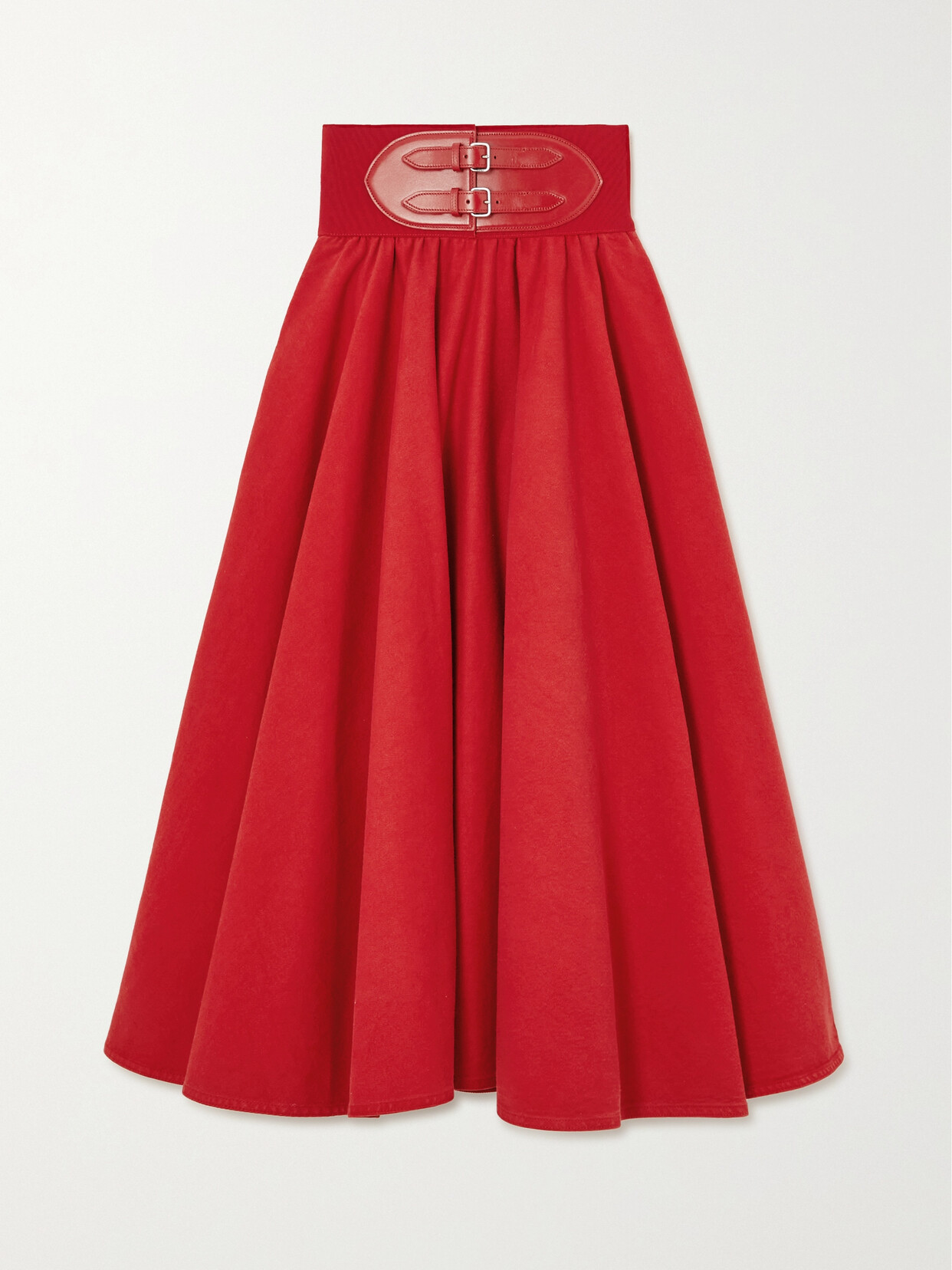 Alaïa Buckled Leather-trimmed Denim Maxi Skirt