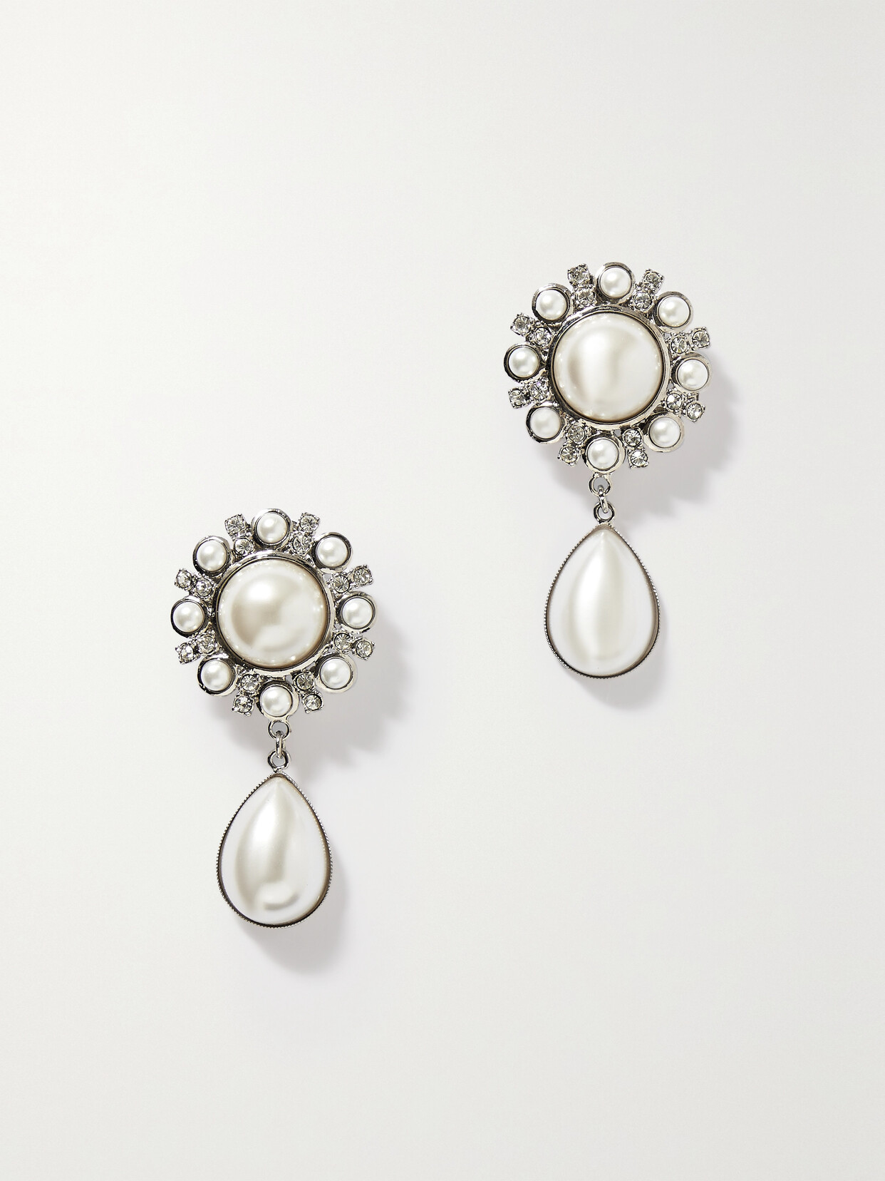 Alessandra Rich - Silver-tone, Faux Pearl And Crystal Clip Earrings - One size