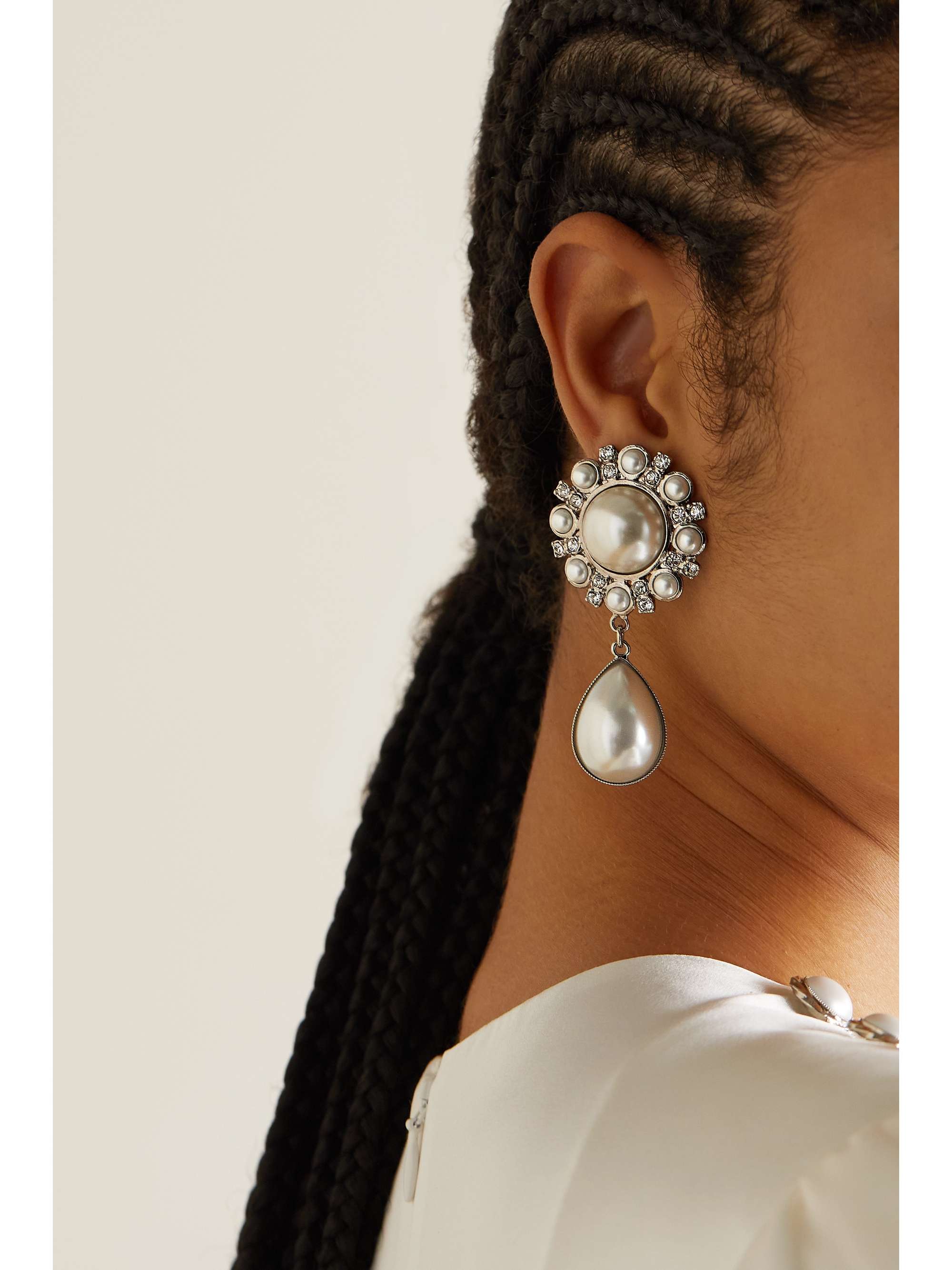 ALESSANDRA RICH Silver-tone, faux pearl and crystal clip earrings