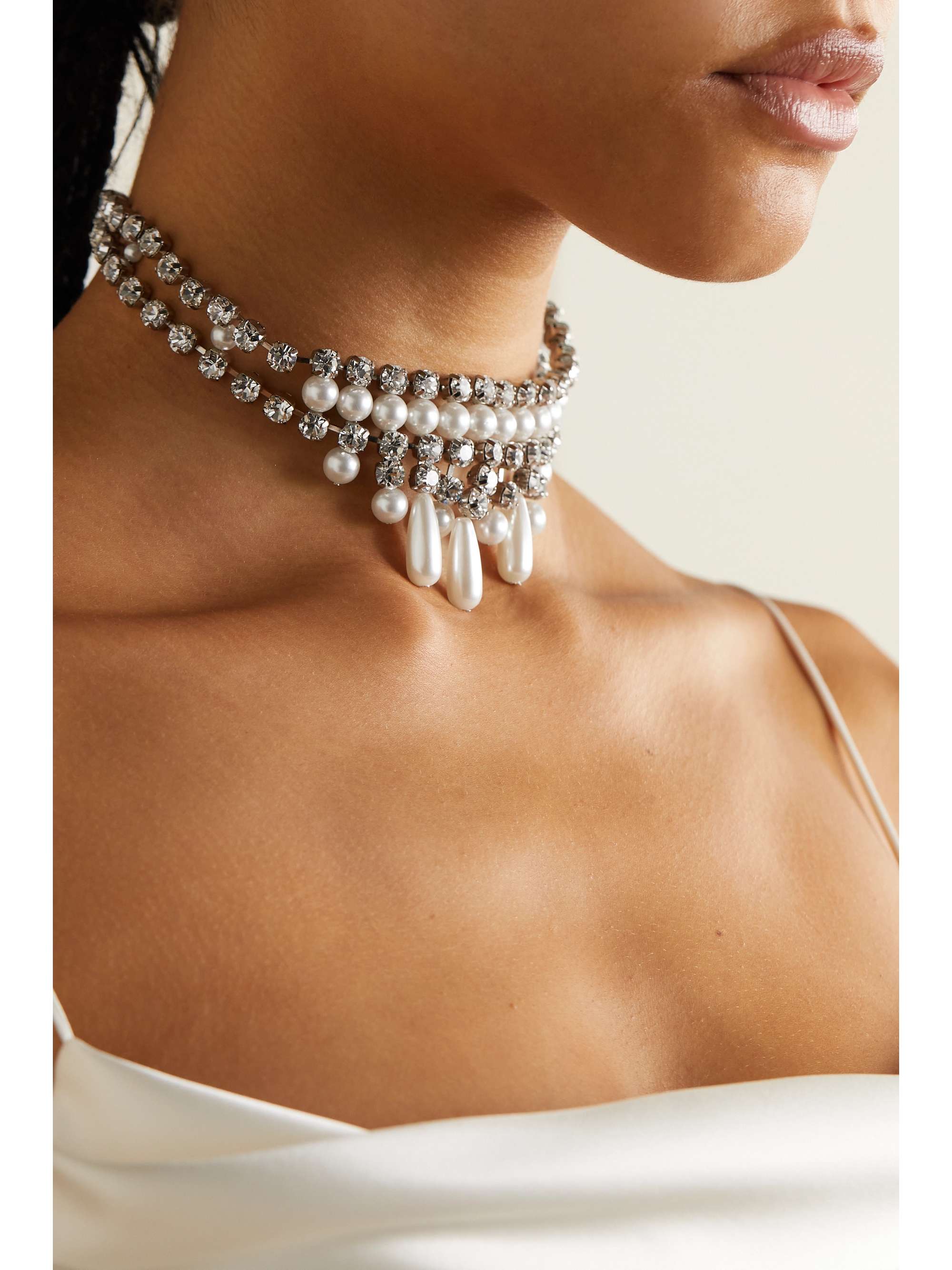 ALESSANDRA RICH Silver-tone, crystal and faux pearl choker