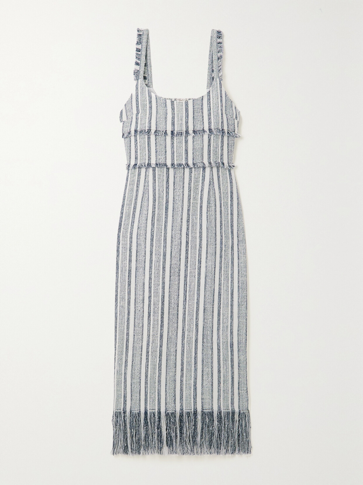 La Ligne - Jordan Fringed Striped Woven Midi Dress - Blue