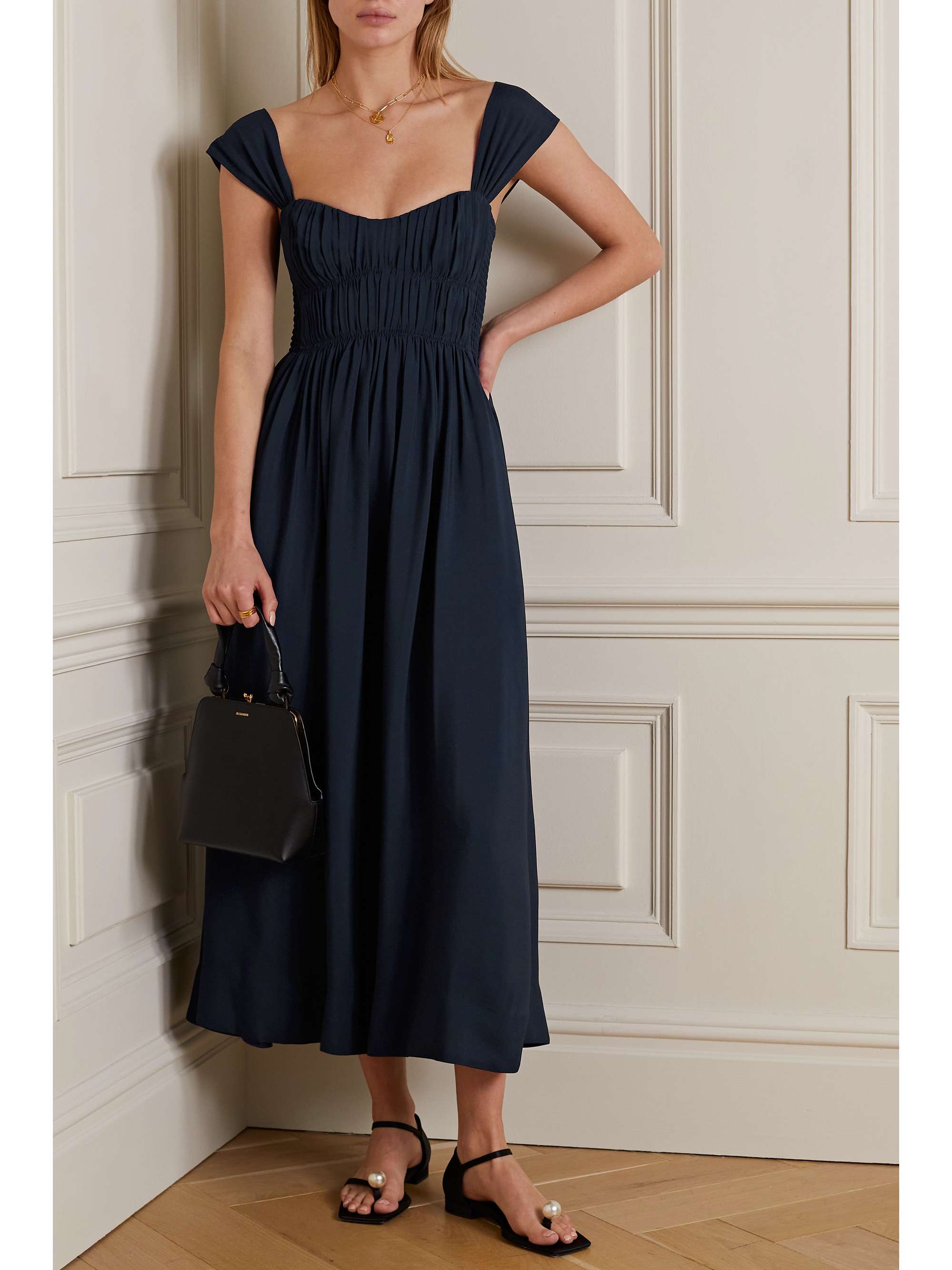 LA LIGNE Gathered crepe midi dress