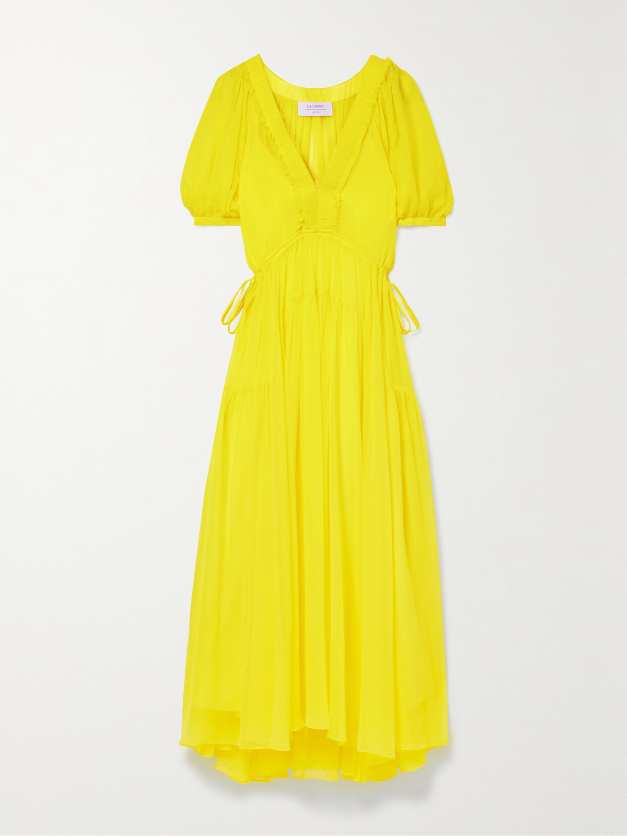 La Ligne - Constance Shirred Silk-chiffon Midi Dress - Yellow