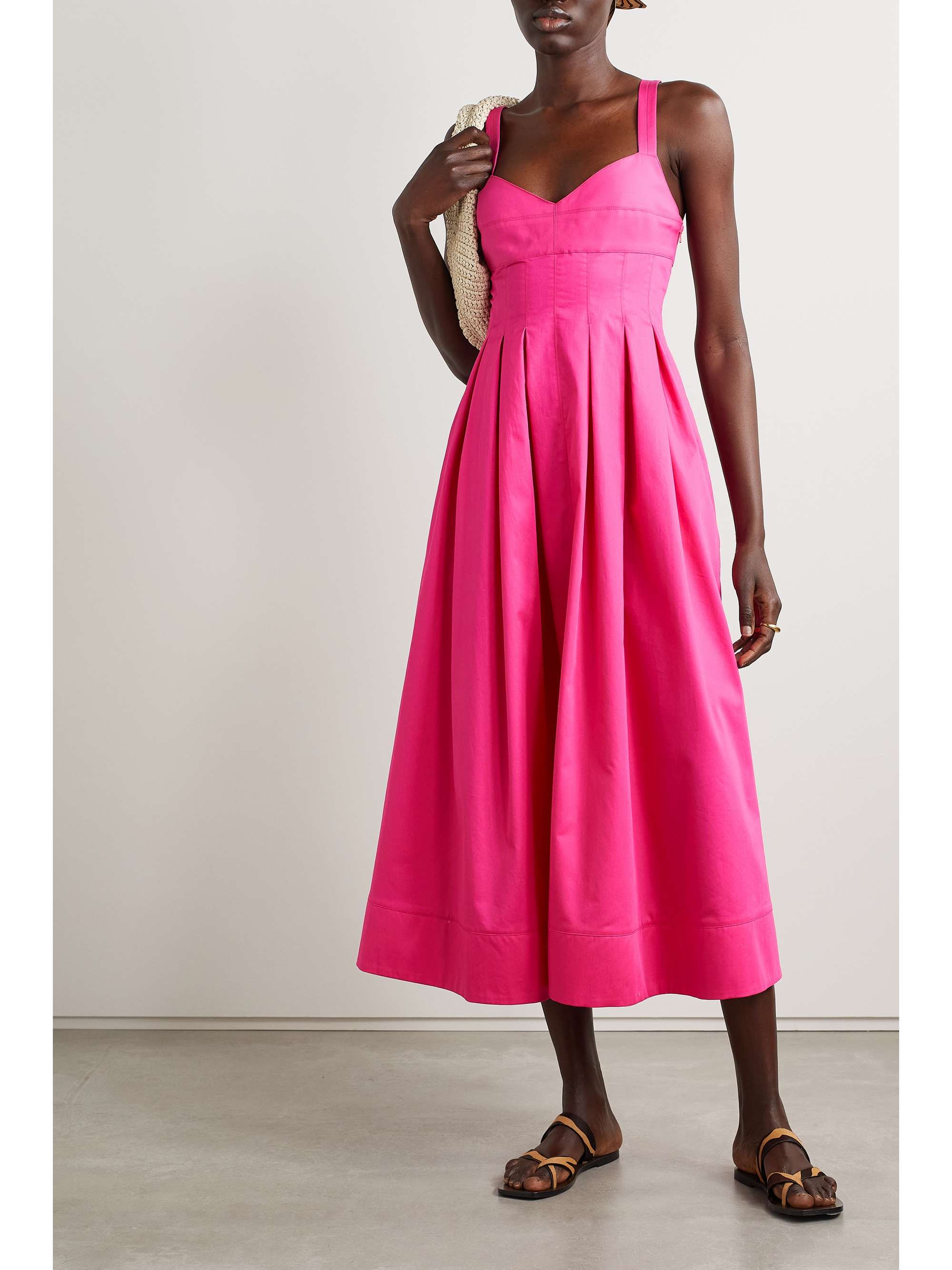 LA LIGNE Pleated cotton-poplin midi dress