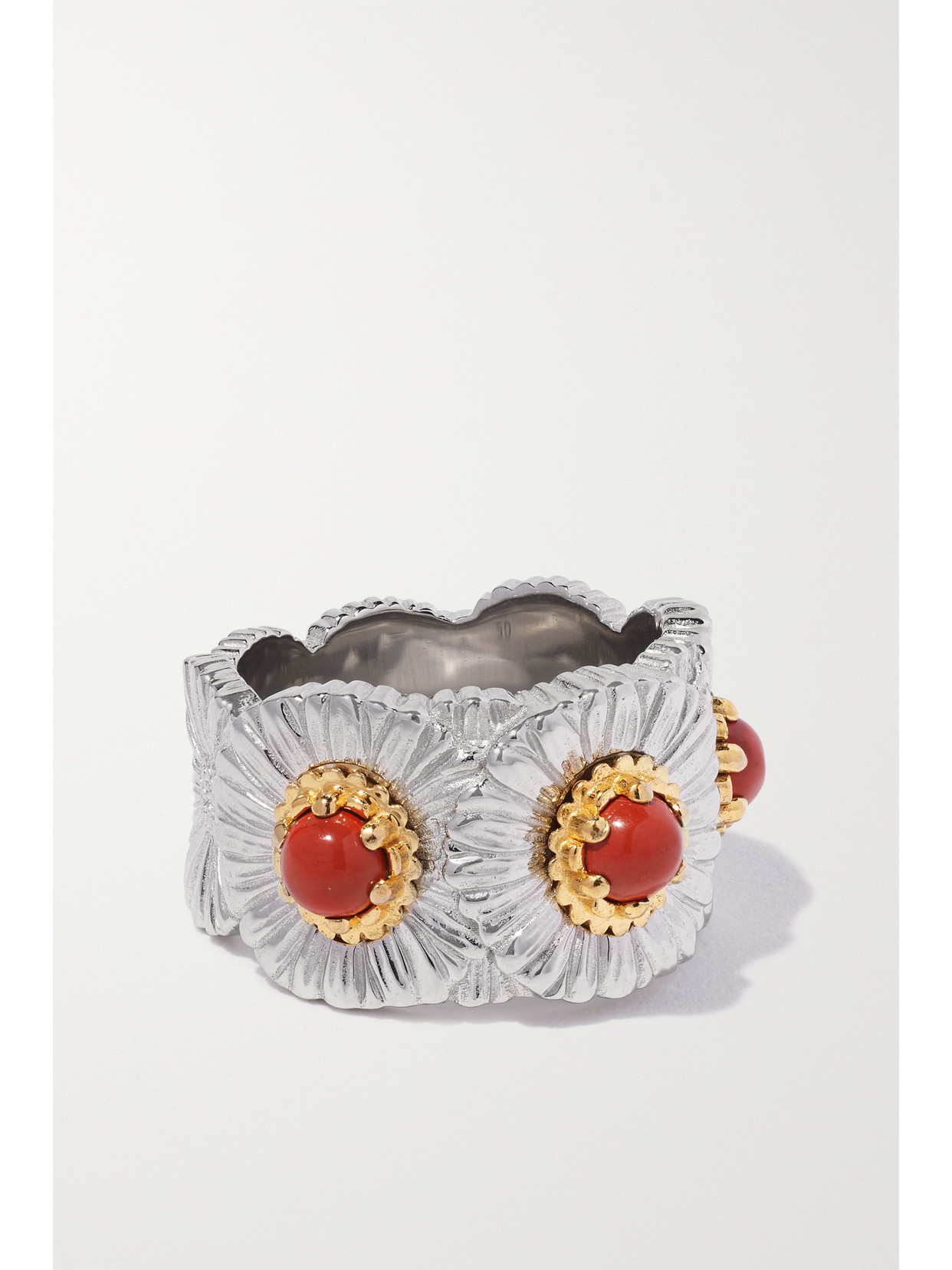Buccellati - Eternal Blossom Sterling Silver, Gold-pleated And Jasper Ring - 52
