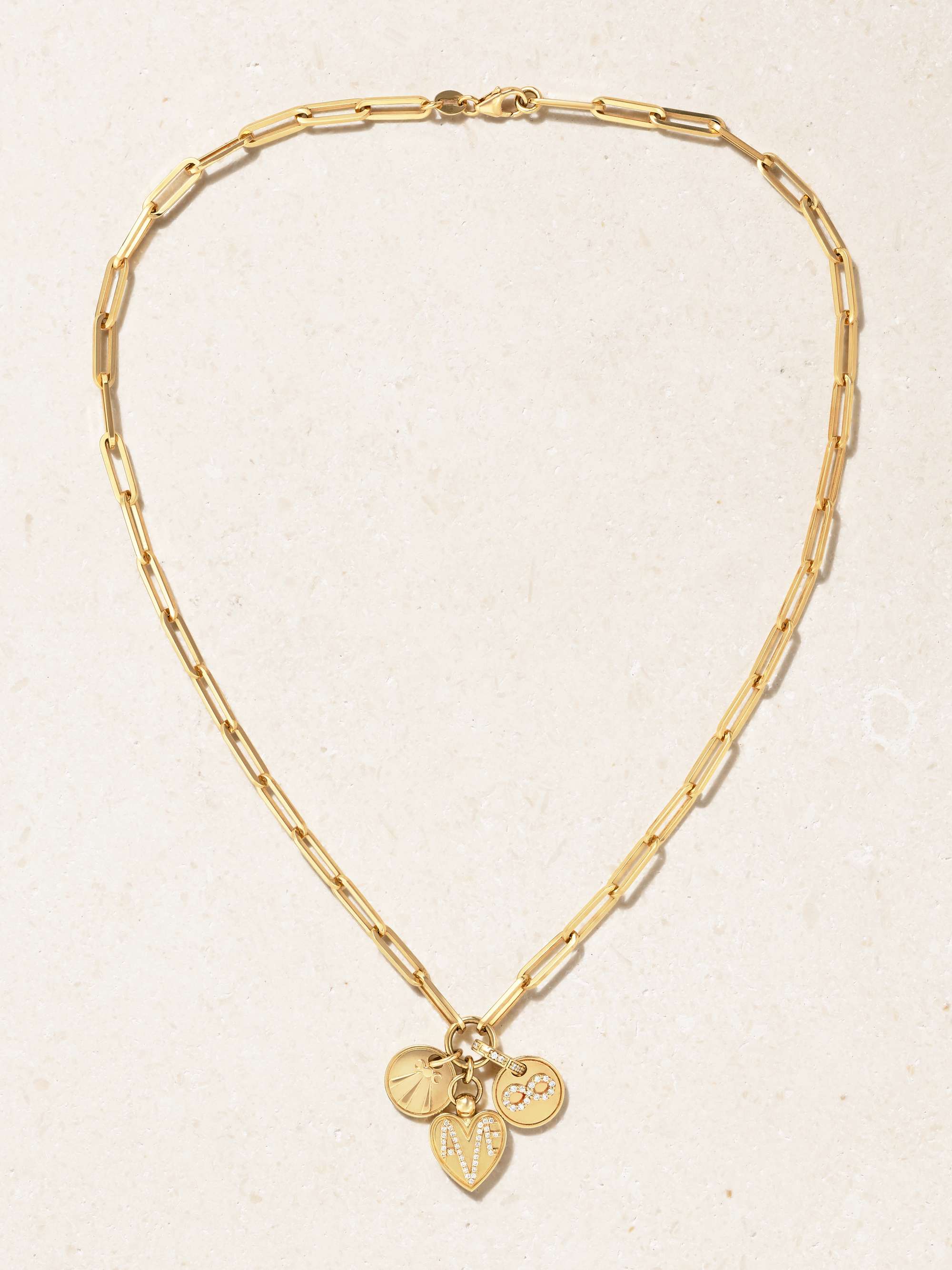 FOUNDRAE Mind Body Soul Infinity and Amate Kette aus 18 Karat Gold mit Diamanten