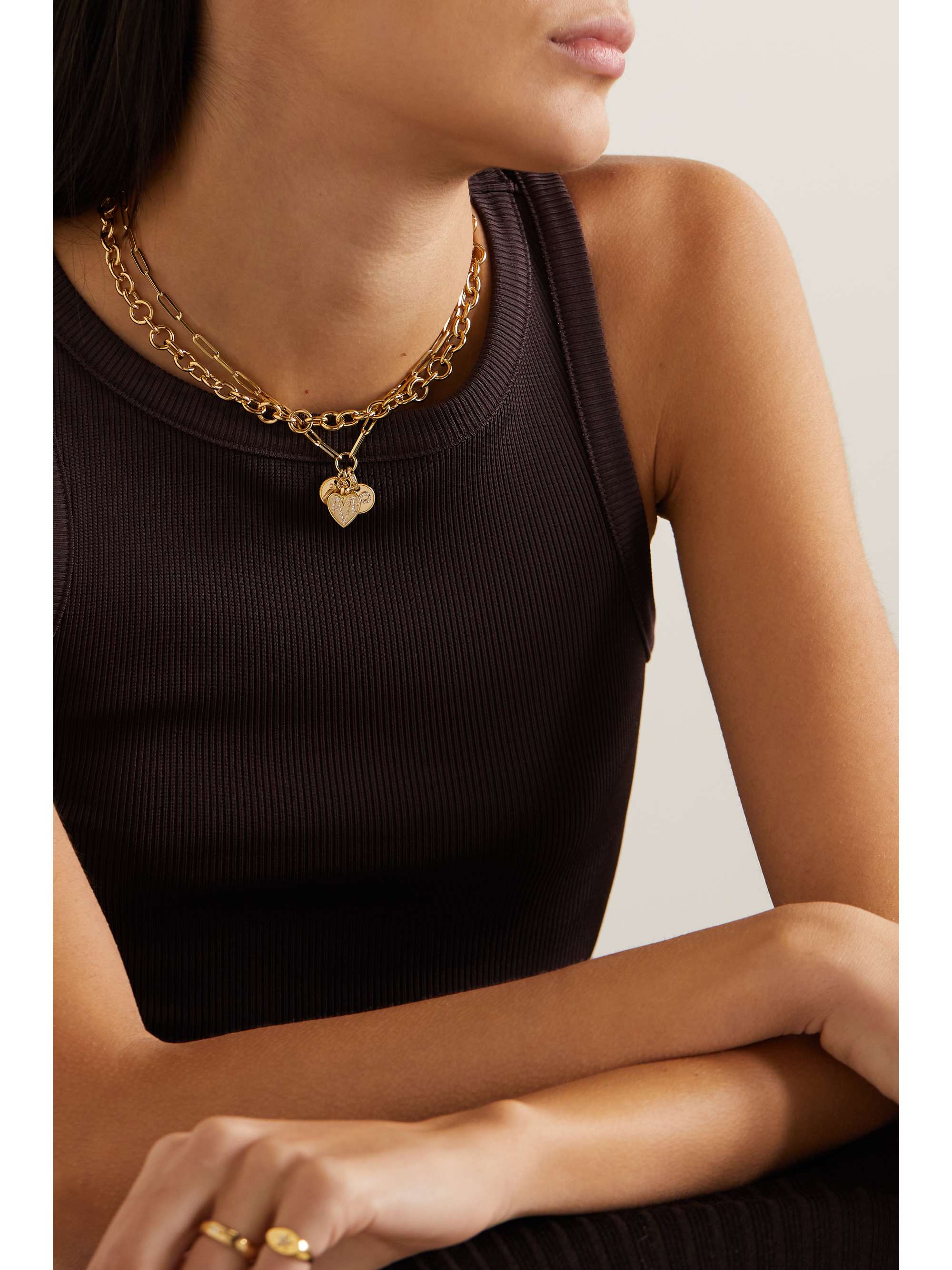 FOUNDRAE Mind Body Soul Infinity and Amate Kette aus 18 Karat Gold mit Diamanten