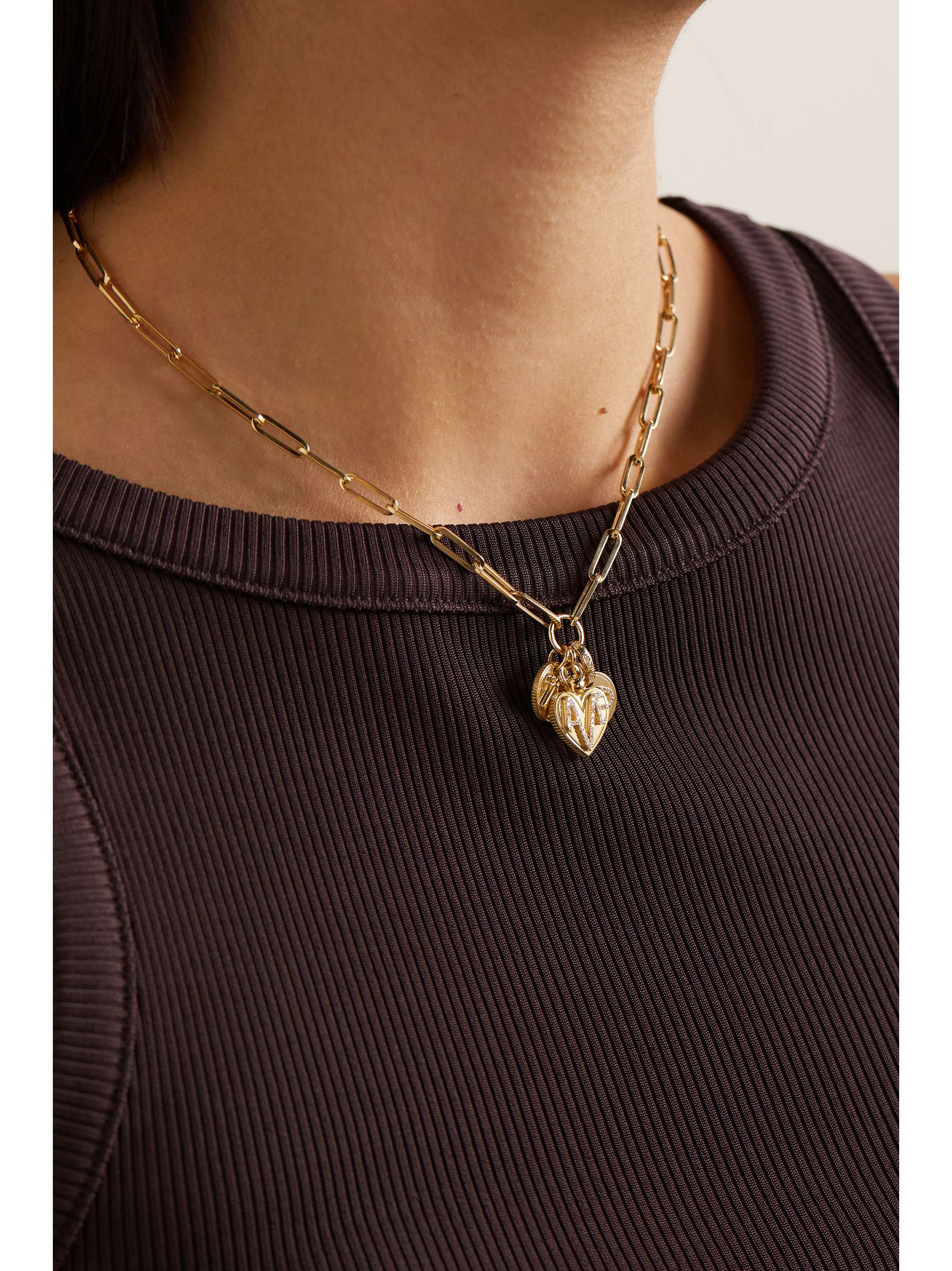 FOUNDRAE Mind Body Soul Infinity and Amate Kette aus 18 Karat Gold mit Diamanten