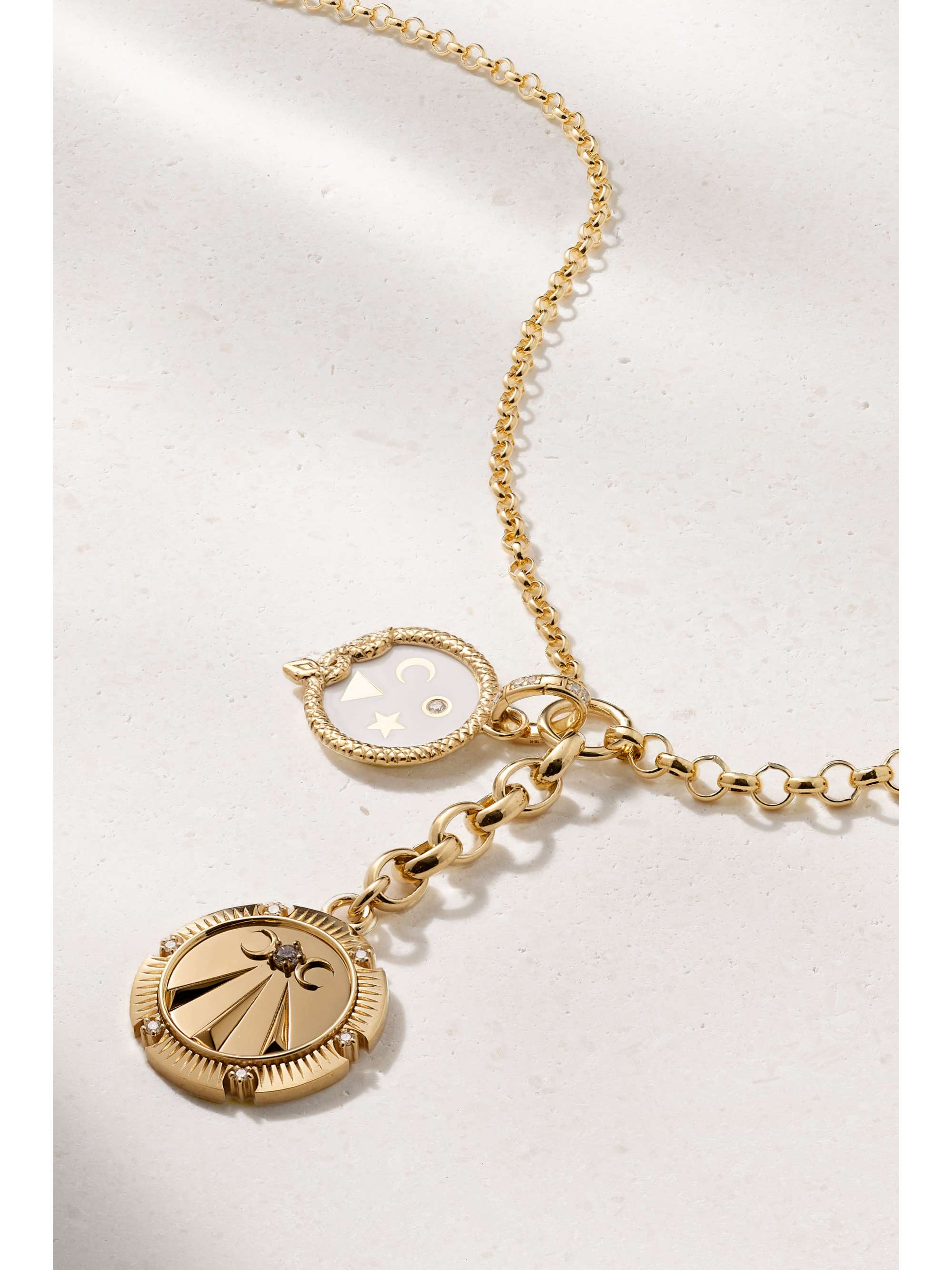 FOUNDRAE Mind Body Soul Wholeness 18-karat gold, enamel and diamond necklace