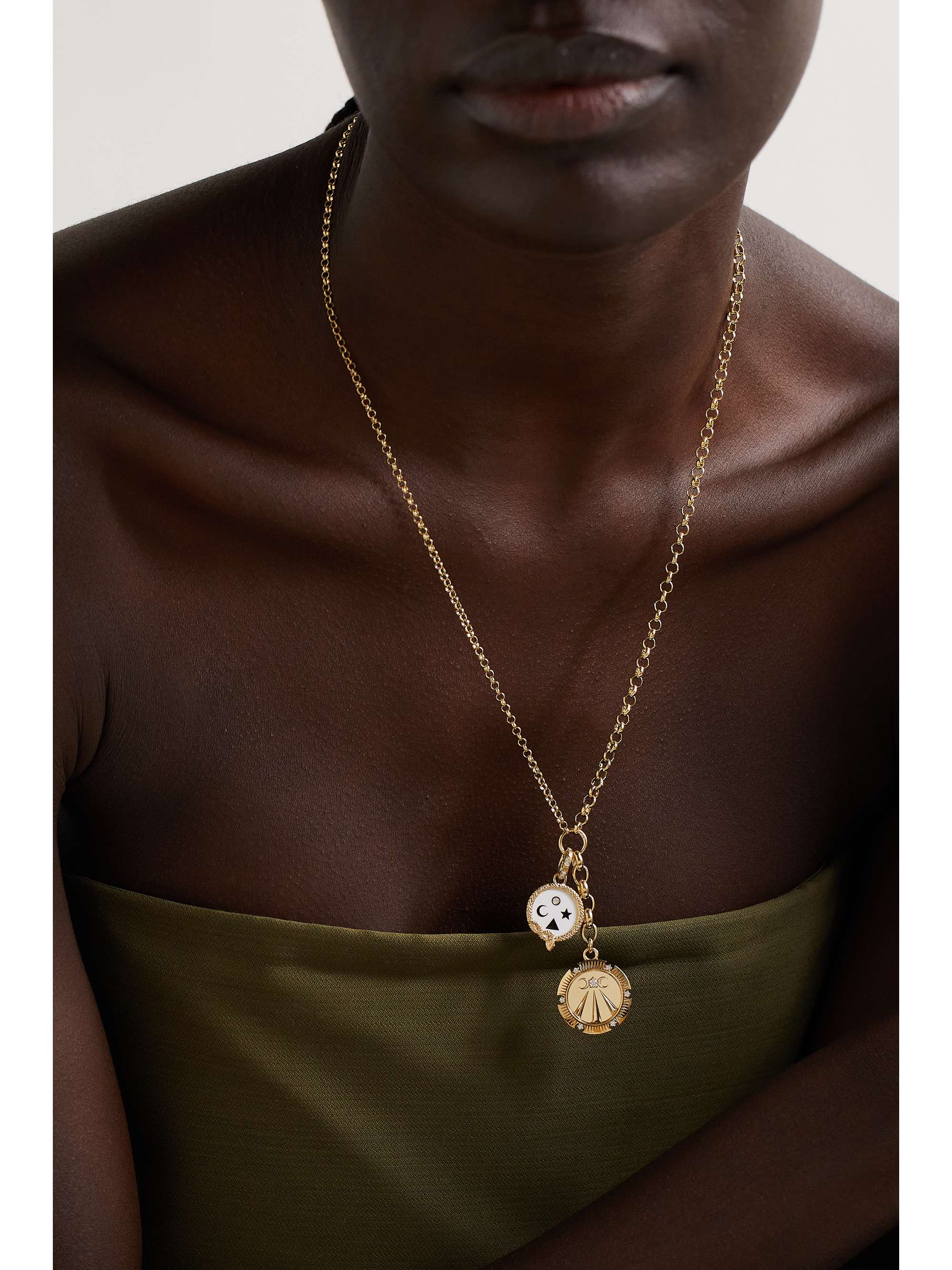 FOUNDRAE Mind Body Soul Wholeness 18-karat gold, enamel and diamond necklace