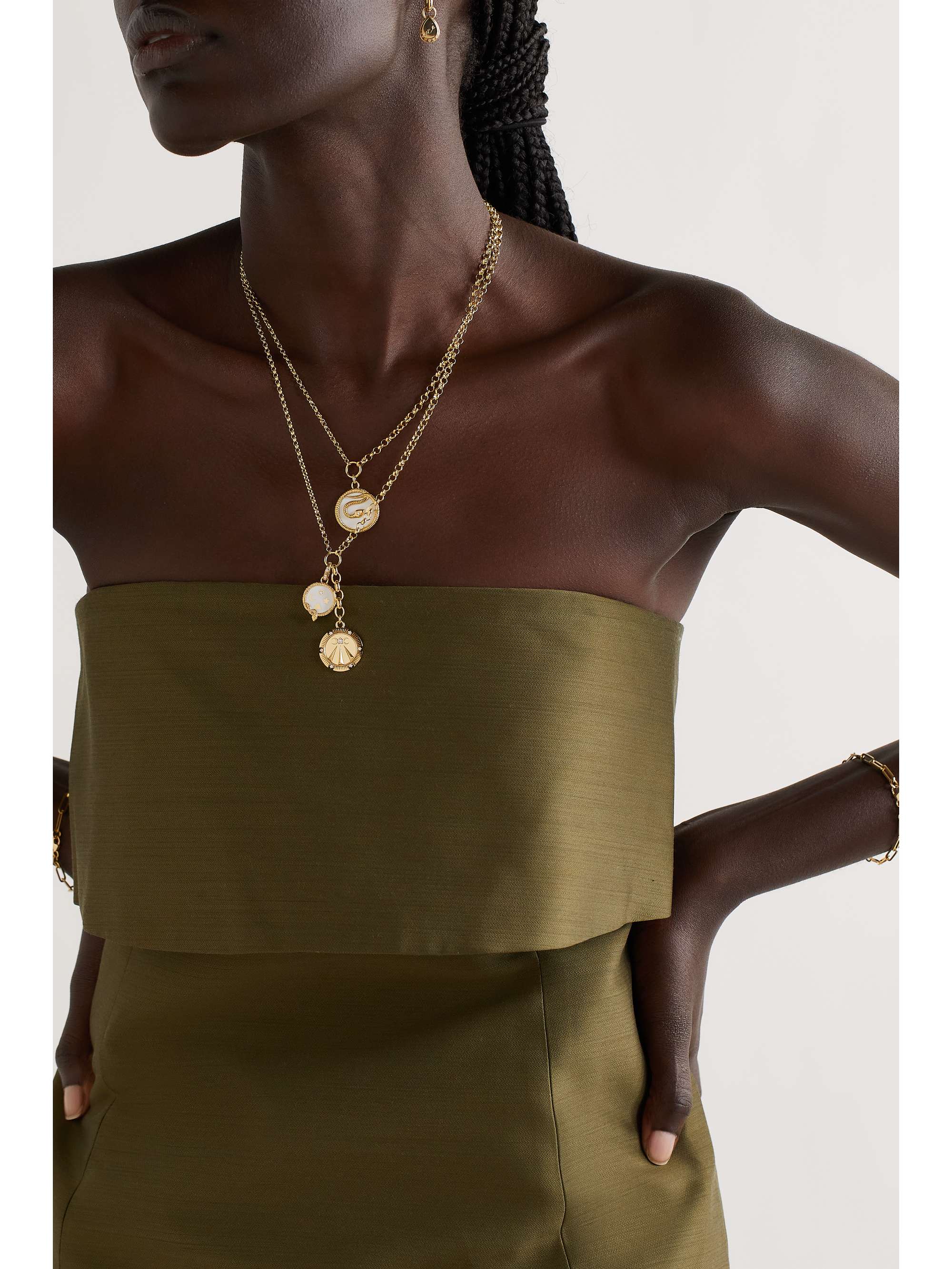 FOUNDRAE Mind Body Soul Wholeness 18-karat gold, enamel and diamond necklace