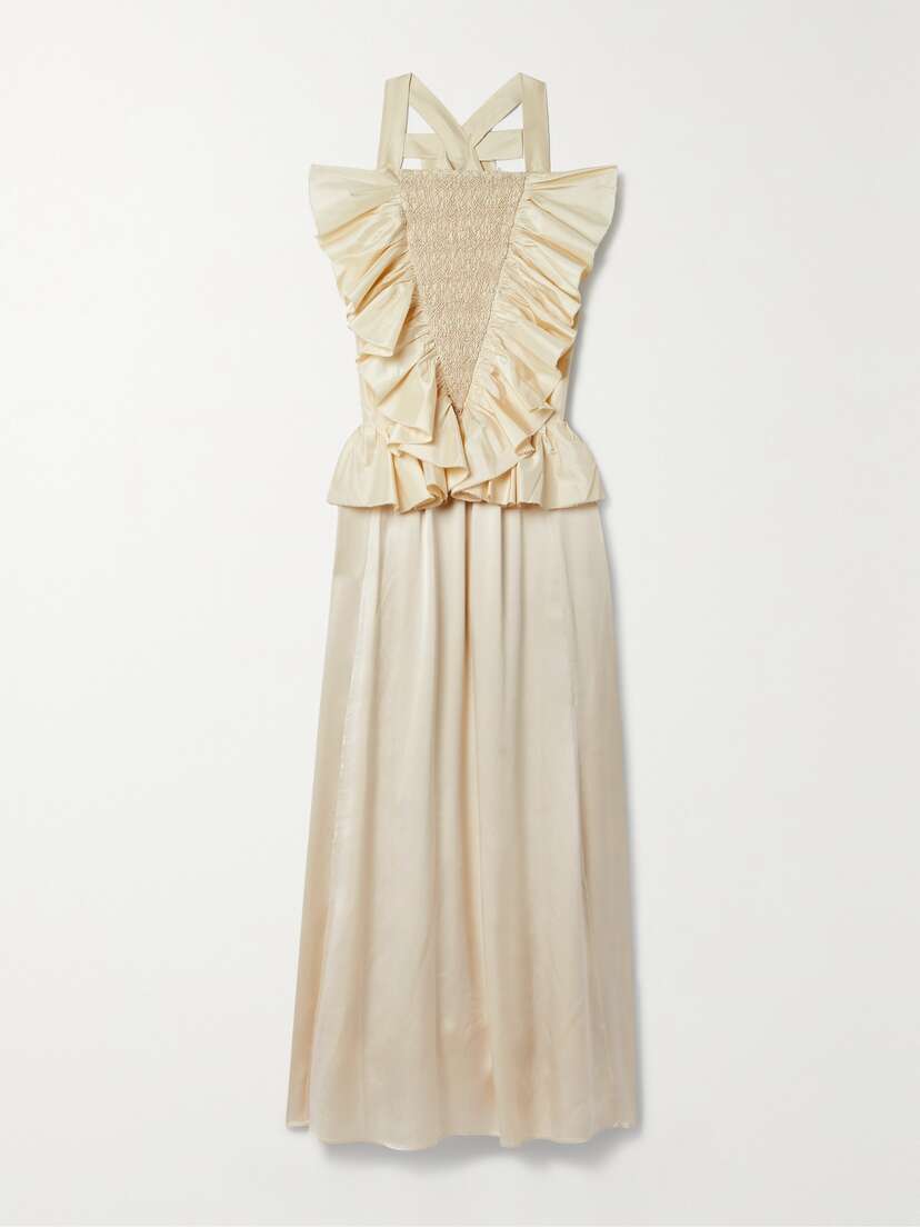 DÔEN Elouise Embellished Shirred Silk-taffeta And Satin Midi Dress - x large