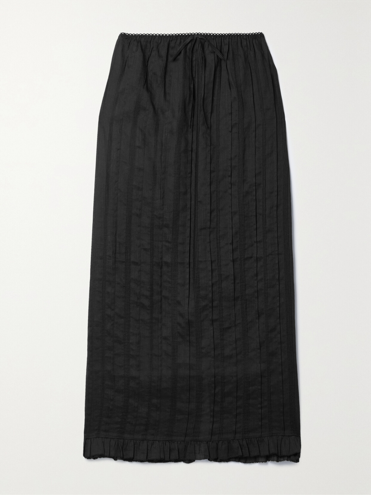 DÔEN - Renaud Pintucked Ramie Midi Skirt - Black