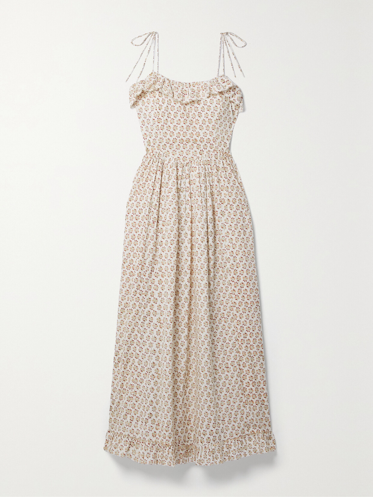 DÔEN - + Net Sustain Wendelin Floral-print Organic Cotton-poplin Midi Dress - Neutrals