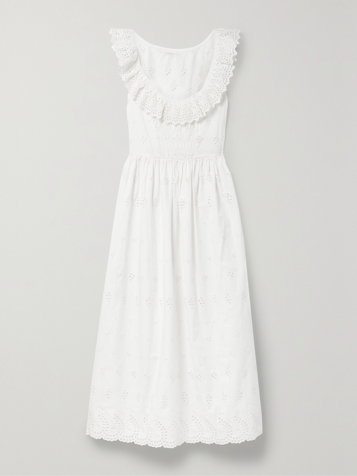 DÔEN - + Net Sustain Farah Ruffled Broderie Anglaise Organic Cotton-poplin Midi Dress - White