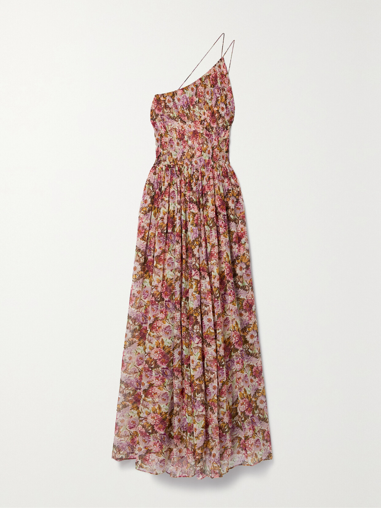DÔEN Felicity One-shoulder Shirred Floral-print Silk-gauze Maxi Dress - Pink