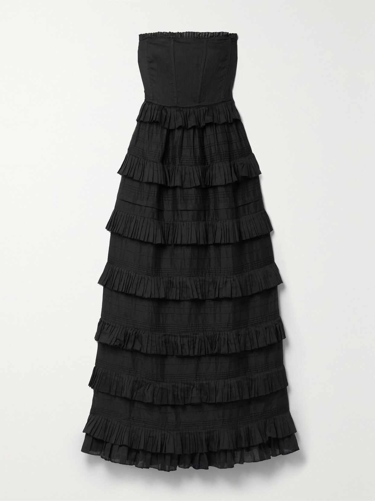 DÔEN - Operetta Strapless Ruffled Tiered Ramie-voile Maxi Dress - Black