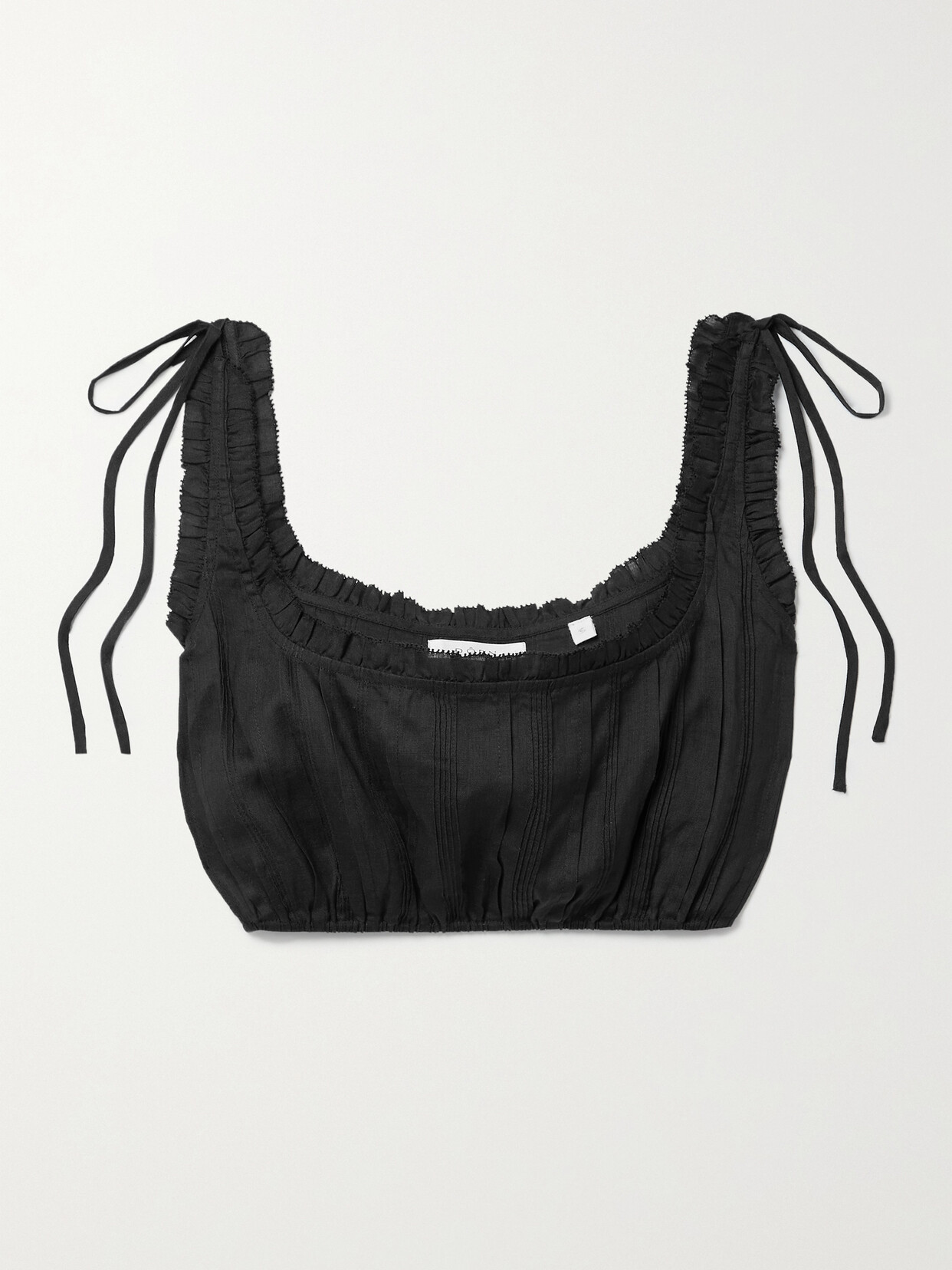 DÔEN Renee Cropped Ruffled Pintucked Ramie Top - Black
