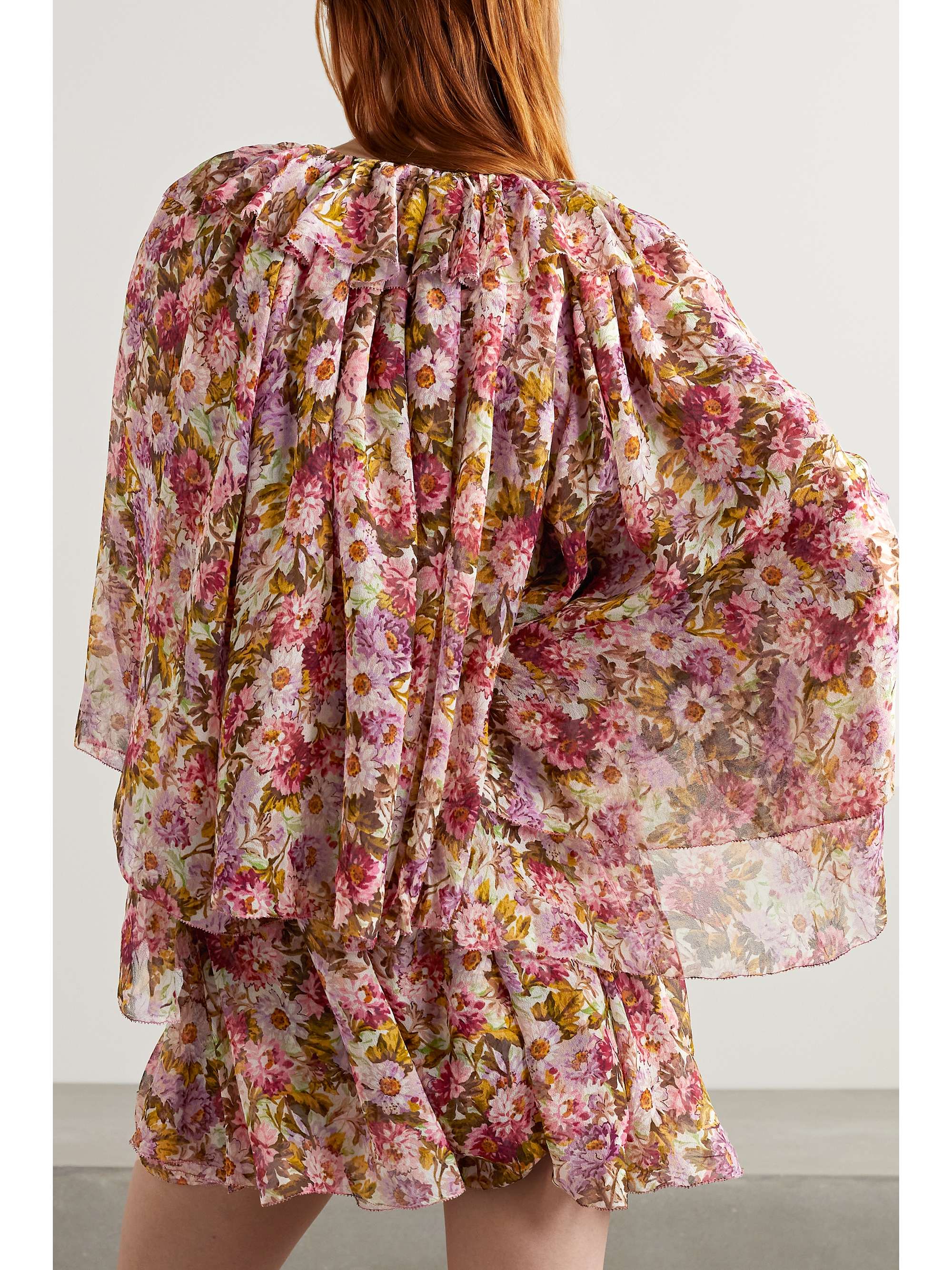 DÔEN Idette tiered ruffled floral-print silk-georgette mini dress