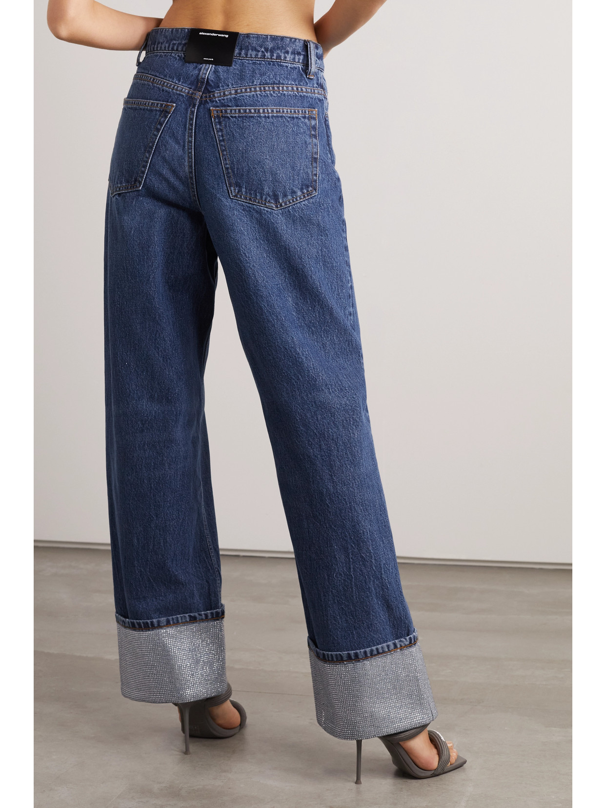 Alexander Wang Crystal Cuff Straight Jean In Denim In Blue