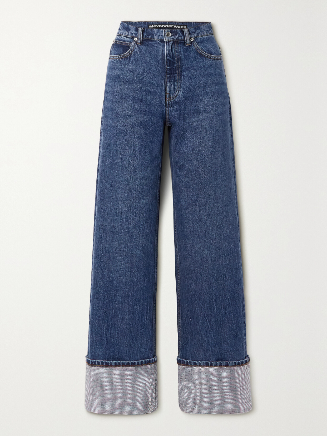 Alexander Wang Crystal Cuff Straight Jean In Denim In Blue