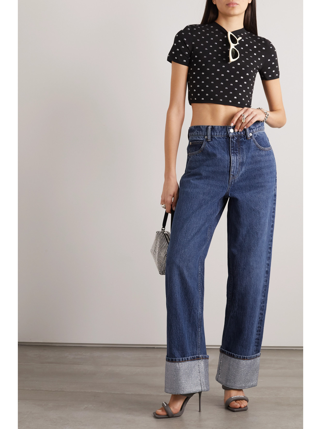 Alexander Wang Crystal Cuff Straight Jean In Denim In Blue