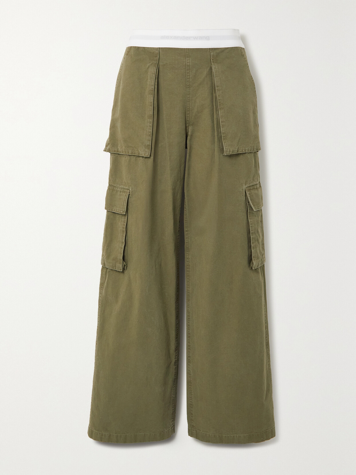 Alexander Wang - Stretch Jersey-trimmed Cotton-ripstop Wide-leg Cargo Pants - Green