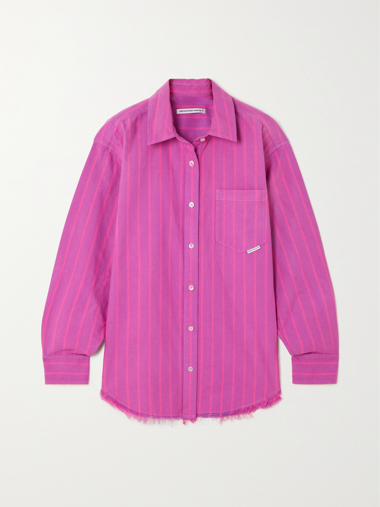 ALEXANDER WANG T STRIPED FRAYED COTTON-POPLIN SHIRT