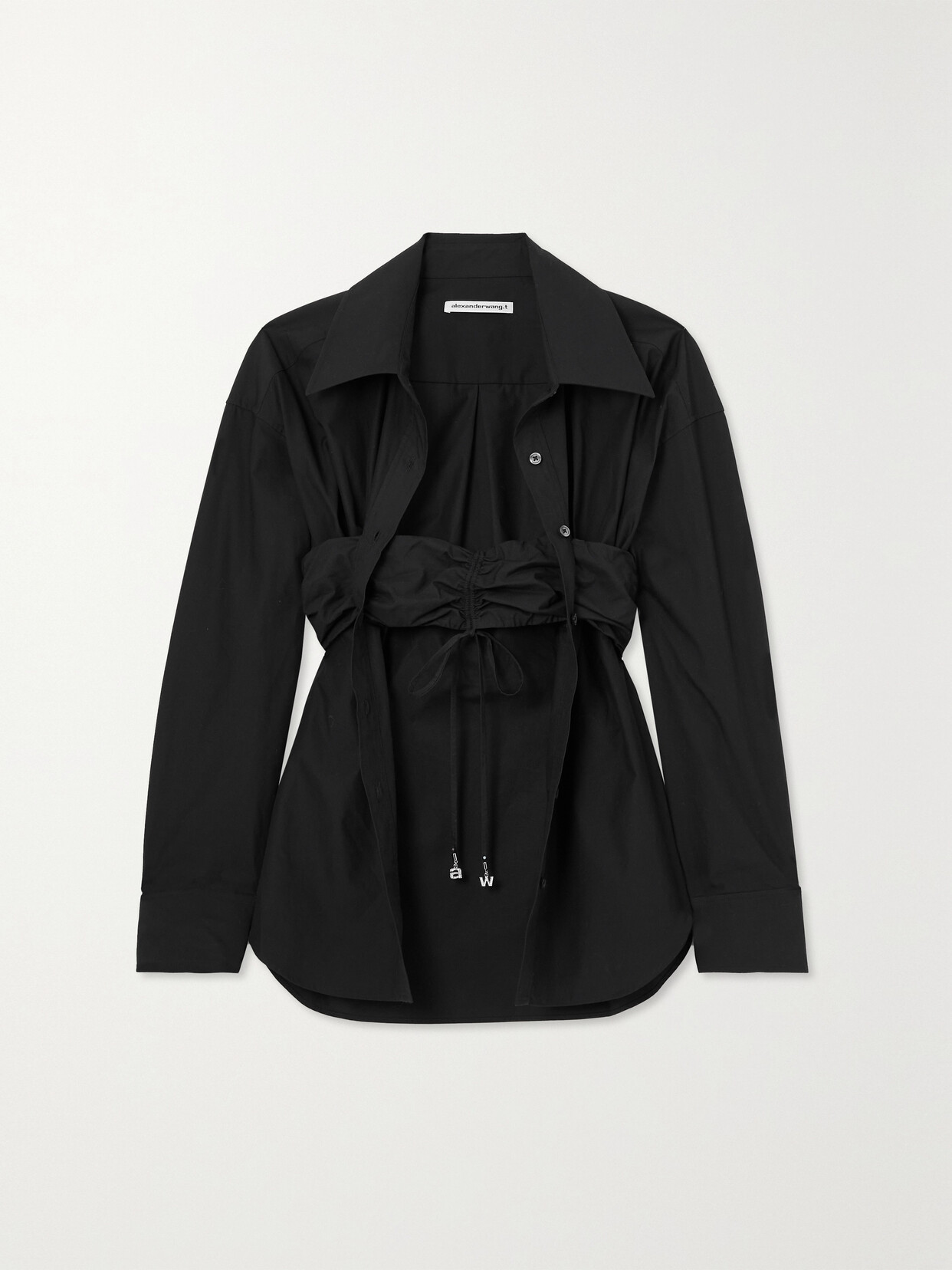 Alexander Wang T Layered Ruched Cotton-poplin Shirt In Black