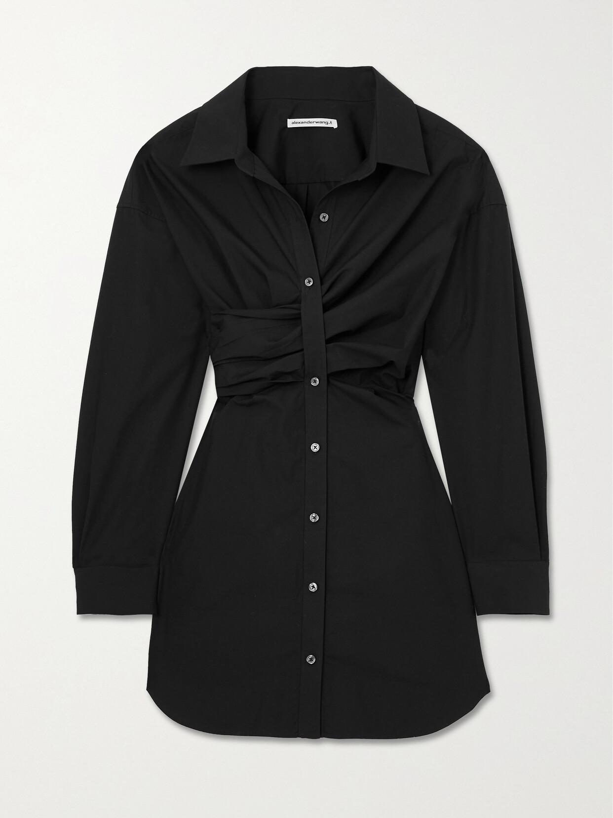 alexanderwang.t - Ruched Cotton-poplin Mini Shirt Dress - Black