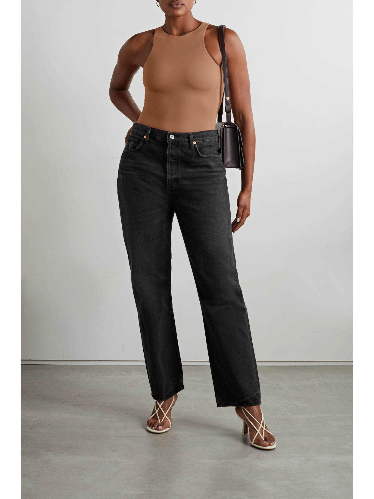 Skims Fits Everybody Stretch-satin Jersey Thong Bodysuit In Neutrals