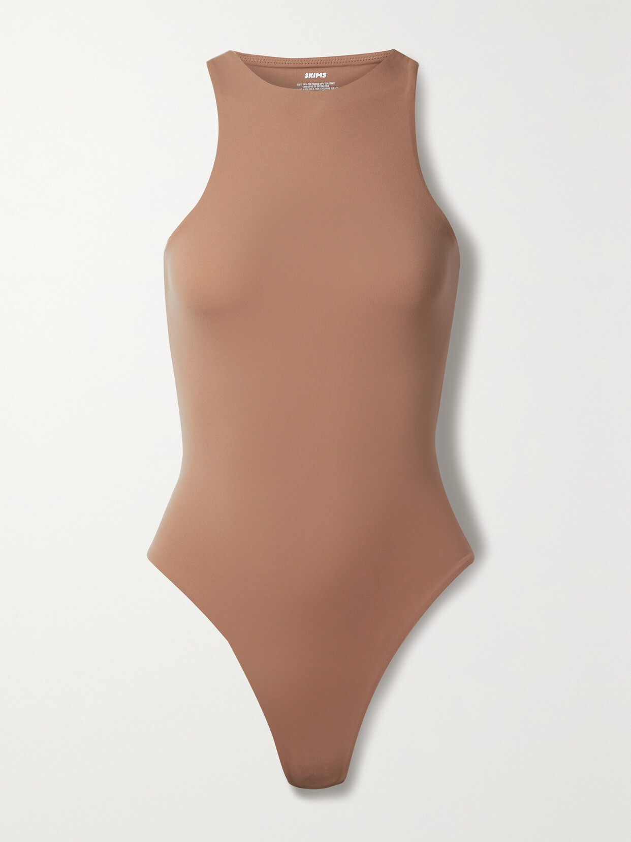 Skims Fits Everybody Stretch-satin Jersey Thong Bodysuit In Neutrals