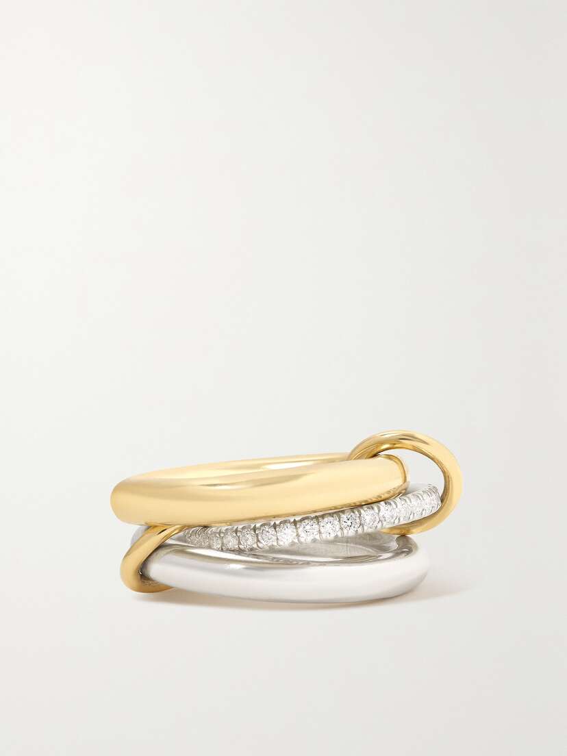 Spinelli Kilcollin Libra Set Of Three 18-karat Gold, Sterling Silver And Diamond Rings - 8 1/4