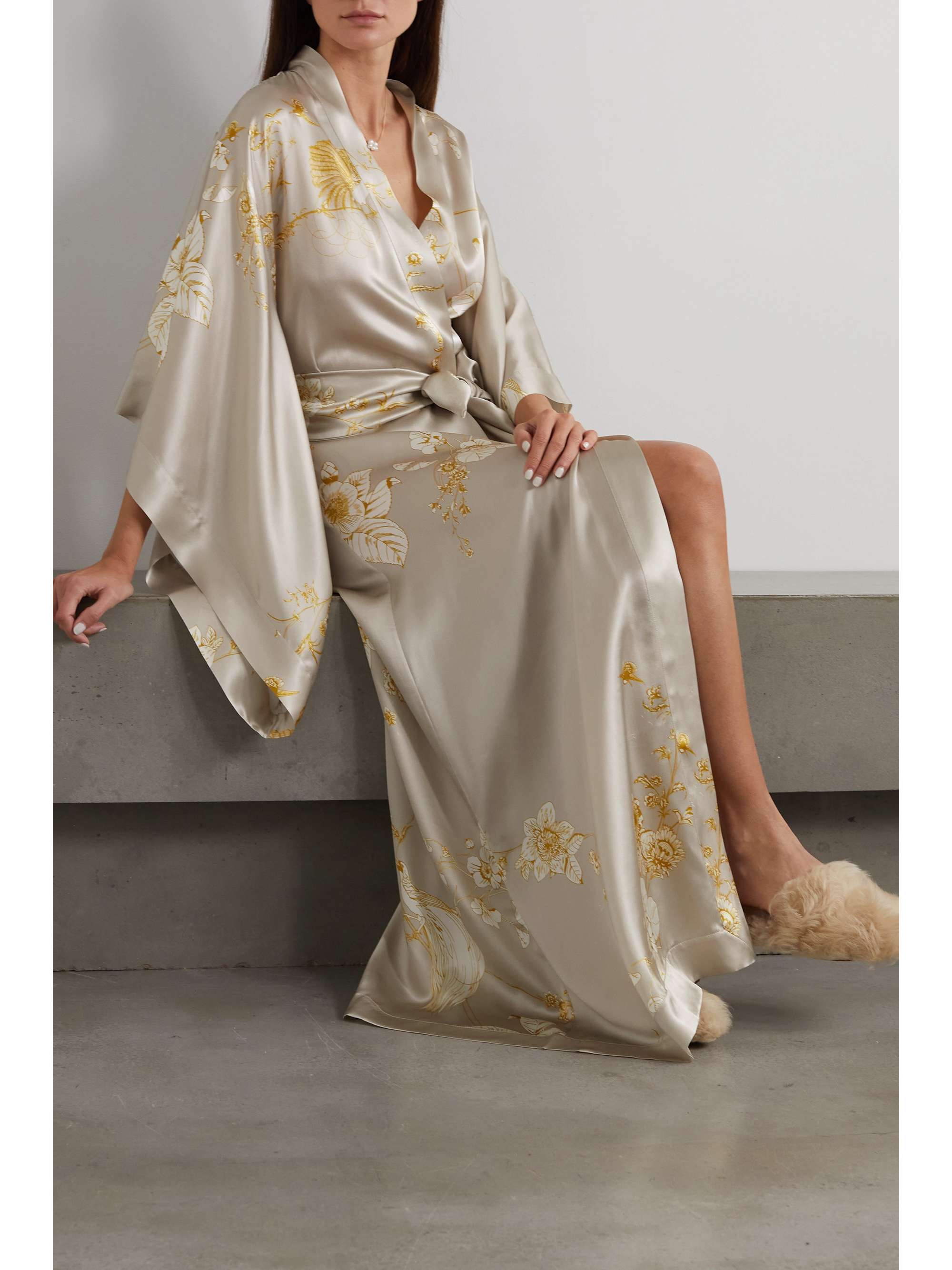 CARINE GILSON Belted floral-print silk-satin robe
